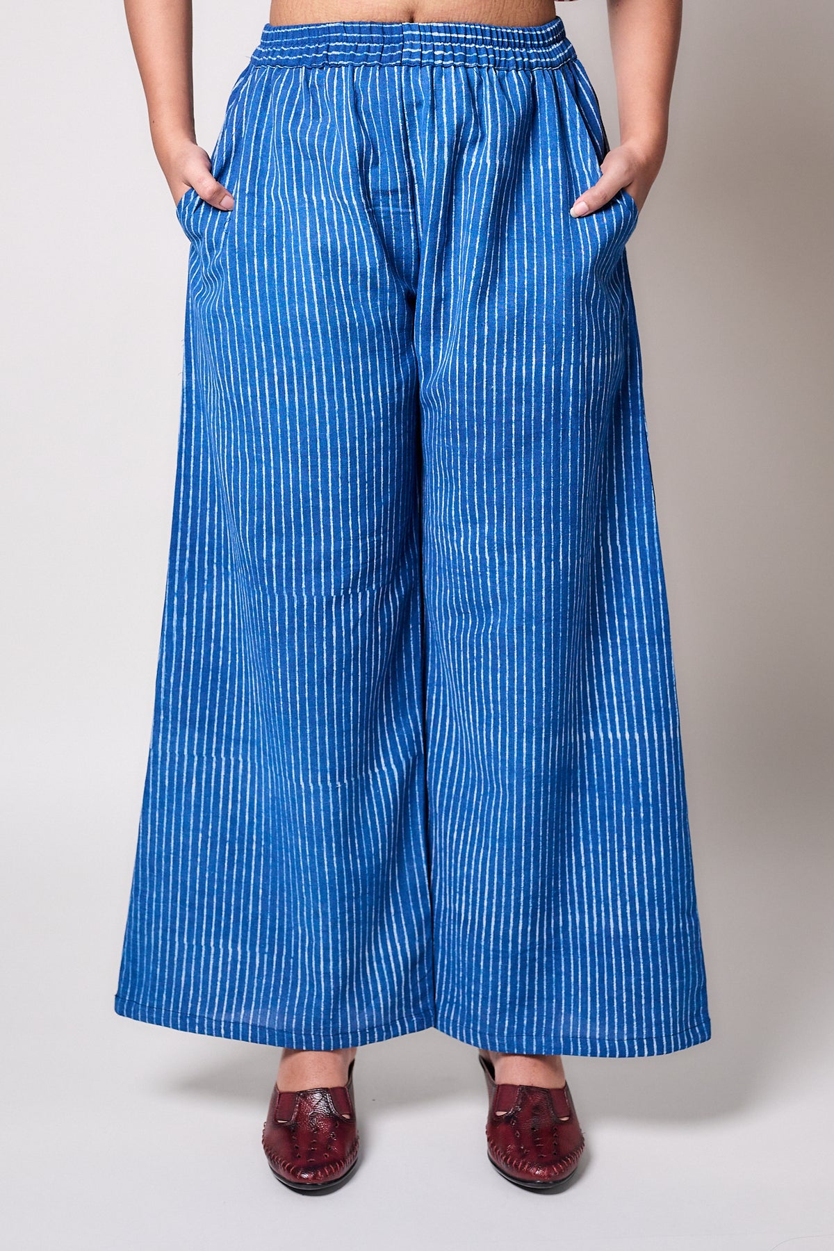 Indigo Stripes Ajrakh Cotton Slub Parallel Pants