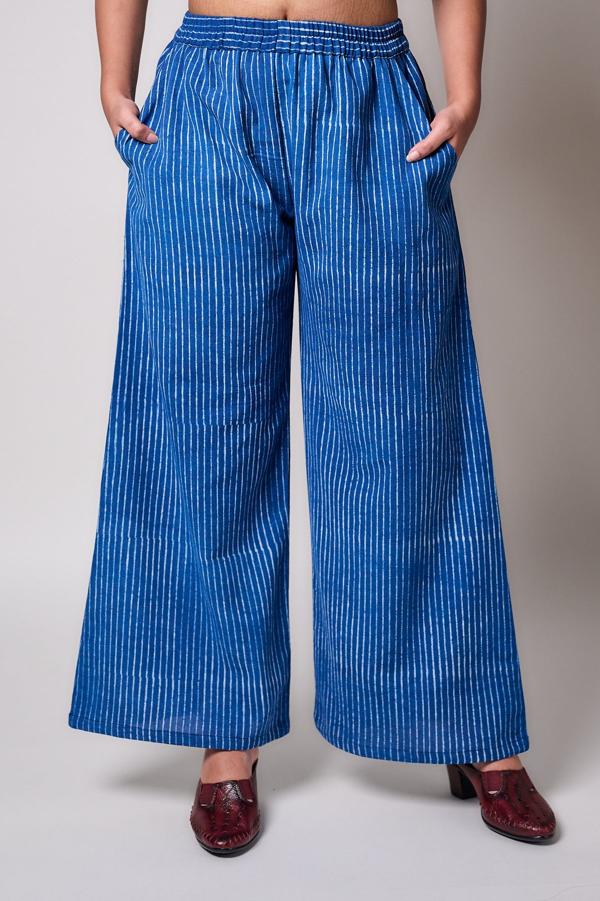 Indigo Stripes Ajrakh Cotton Slub Parallel Pants