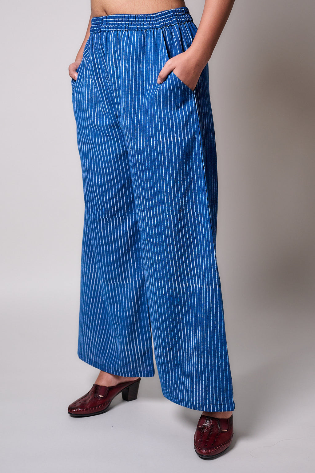 Indigo Stripes Ajrakh Cotton Slub Parallel Pants