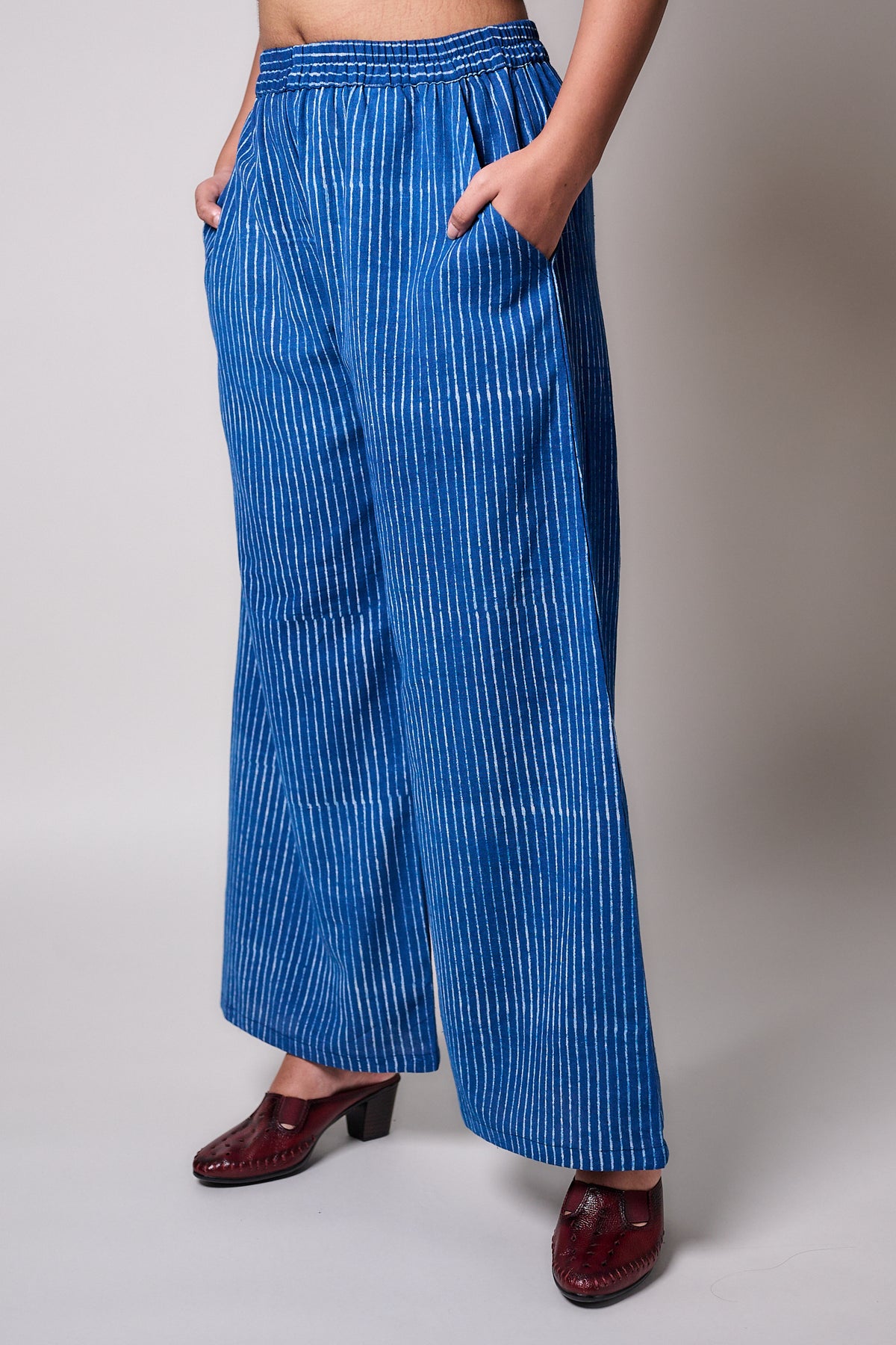 Indigo Stripes Ajrakh Cotton Slub Parallel Pants