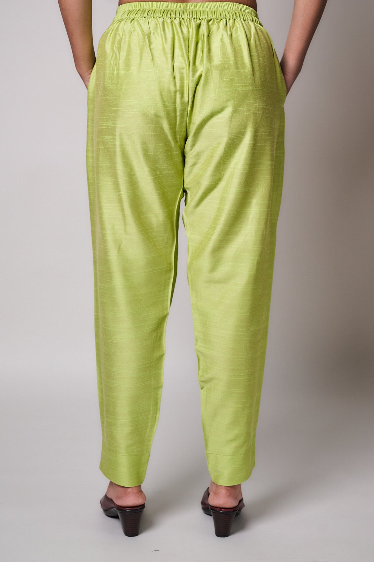 Pista Green Slub Silk Pencil Pants