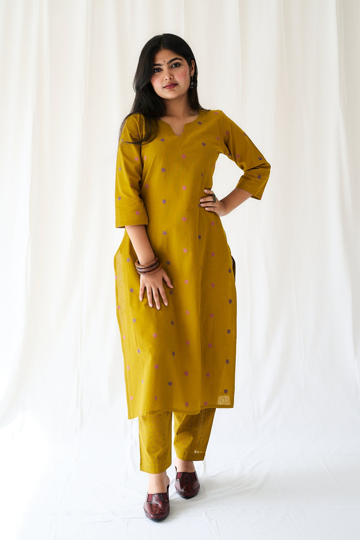 Set of 2- Ishira Yellow South Cotton Kurta & Pants Set