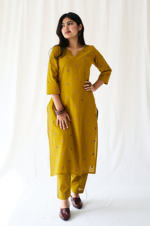 Set of 2- Ishira Yellow South Cotton Kurta & Pants Set