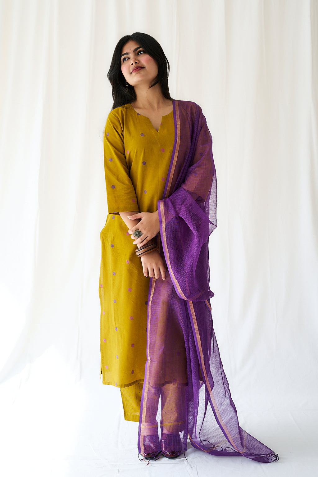 Set of 2- Ishira Yellow South Cotton Kurta & Pants Set