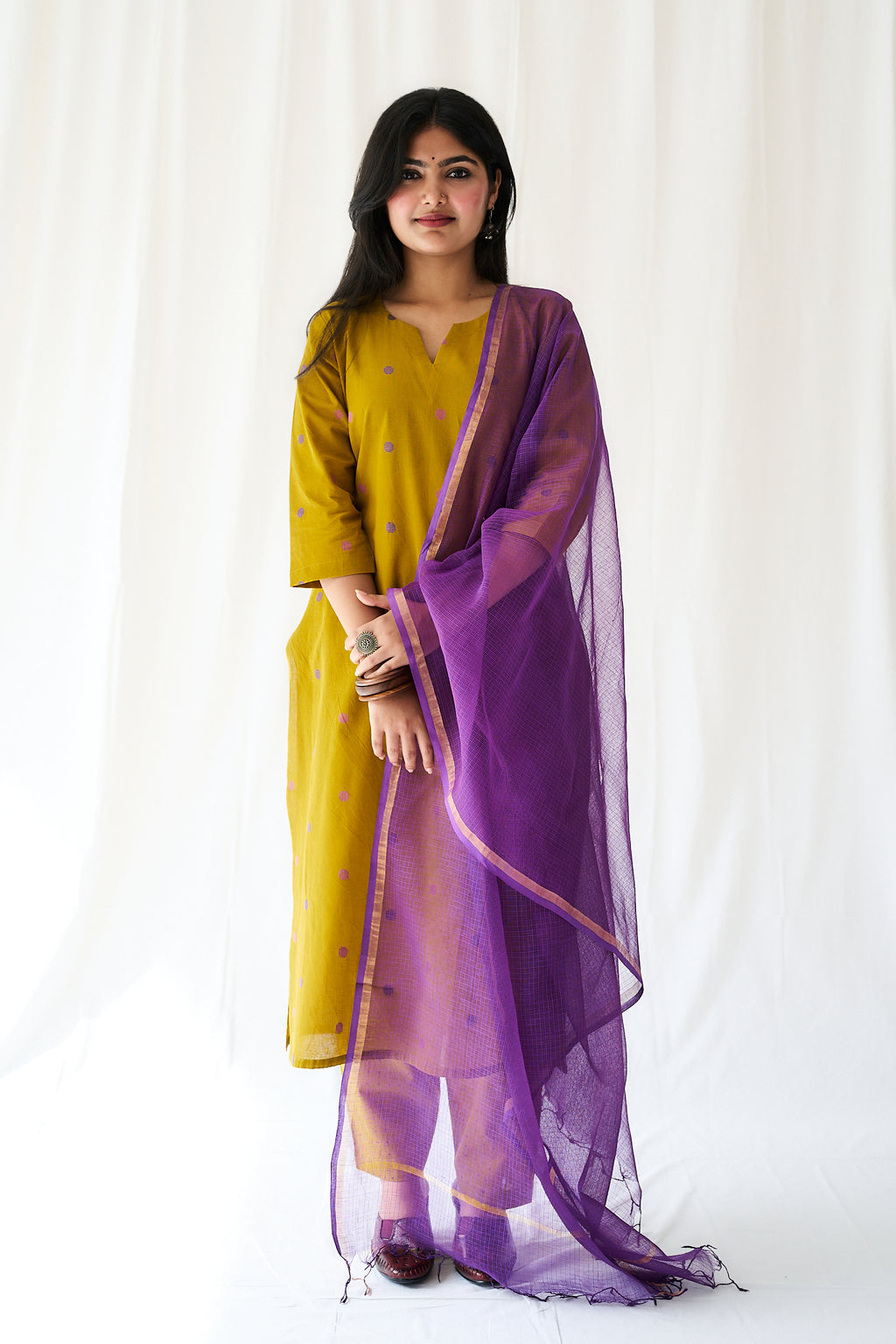 Set of 2- Ishira Yellow South Cotton Kurta & Pants Set