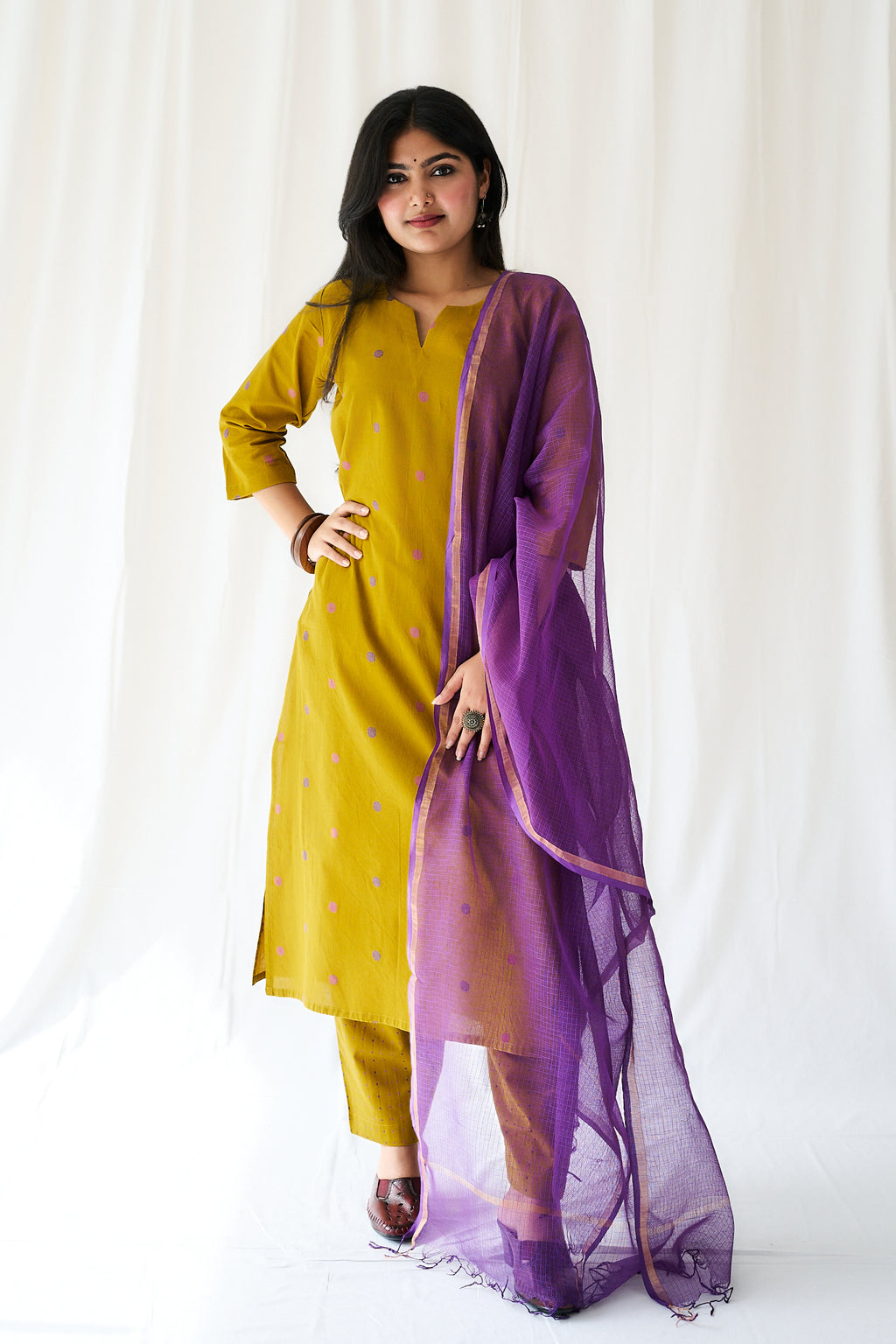 Set of 2- Ishira Yellow South Cotton Kurta & Pants Set