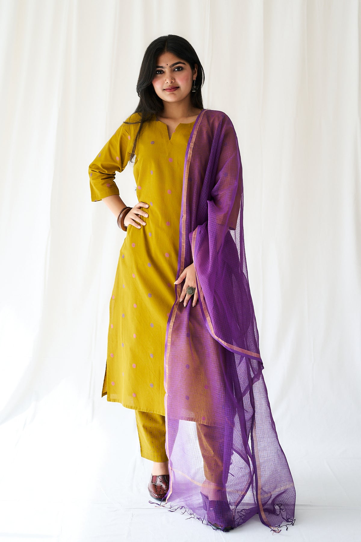 Set of 2- Ishira Yellow South Cotton Kurta & Pants Set