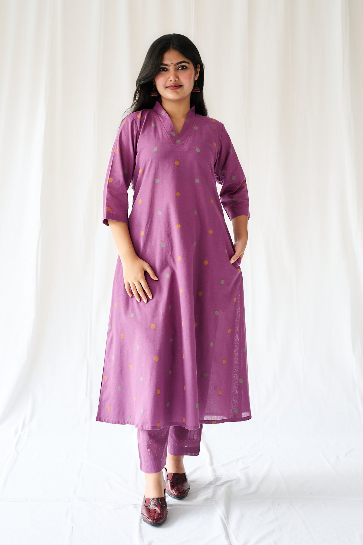 Set of 2- Ishira Pink South Cotton Kurta & Pants Set
