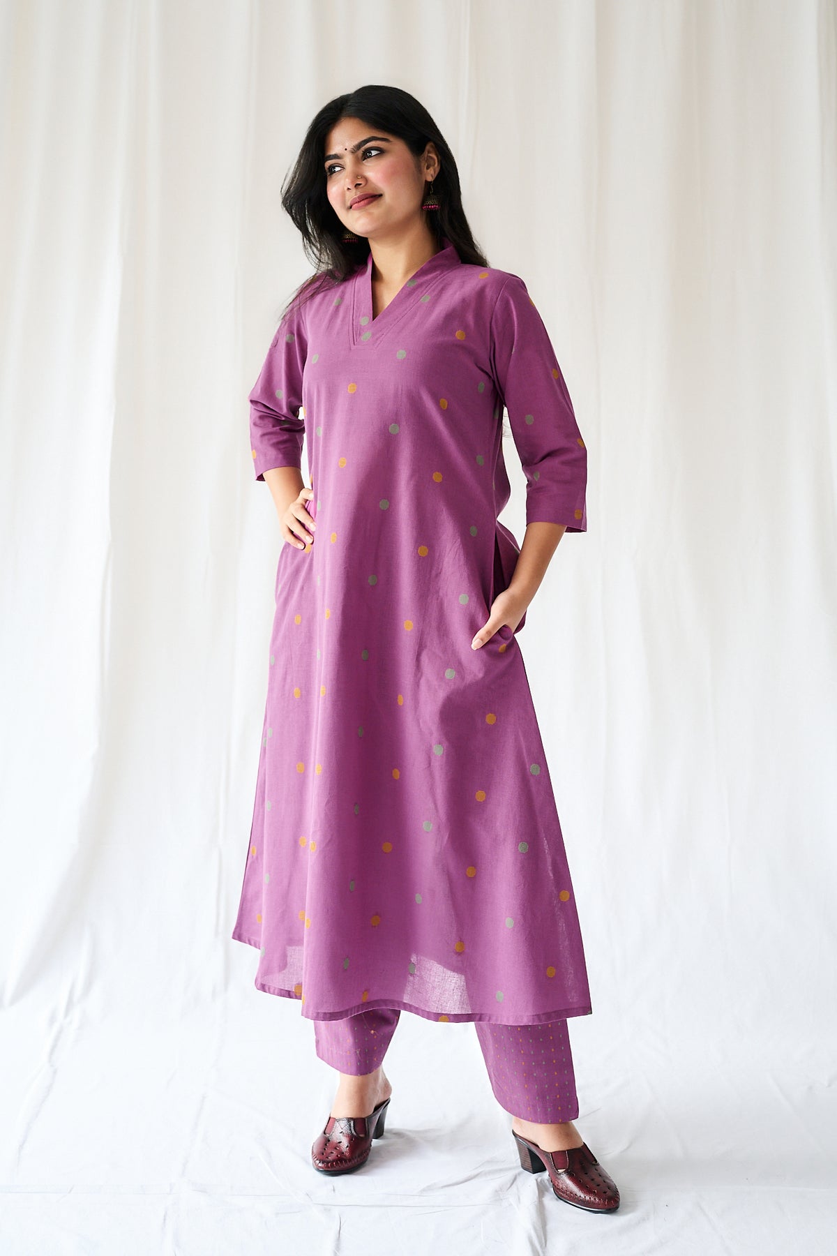 Set of 2- Ishira Pink South Cotton Kurta & Pants Set