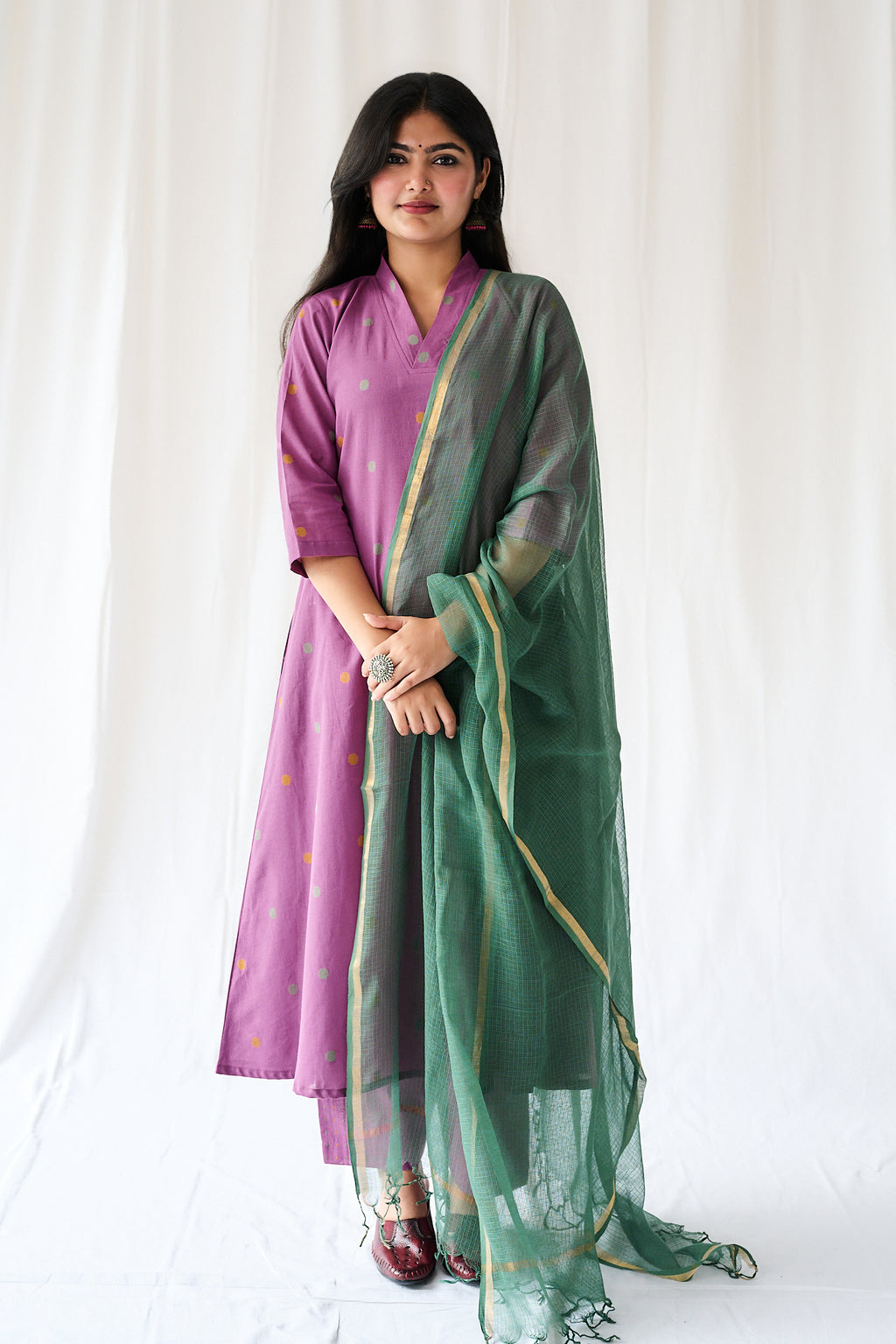 Set of 2- Ishira Pink South Cotton Kurta & Pants Set