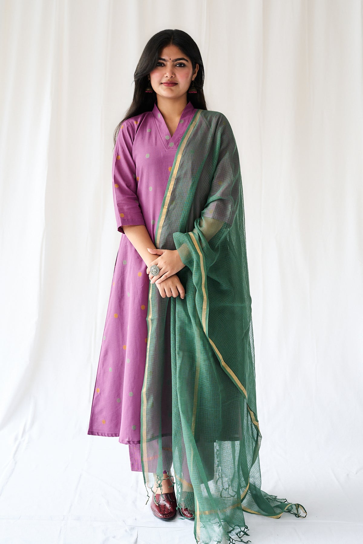 Set of 2- Ishira Pink South Cotton Kurta & Pants Set