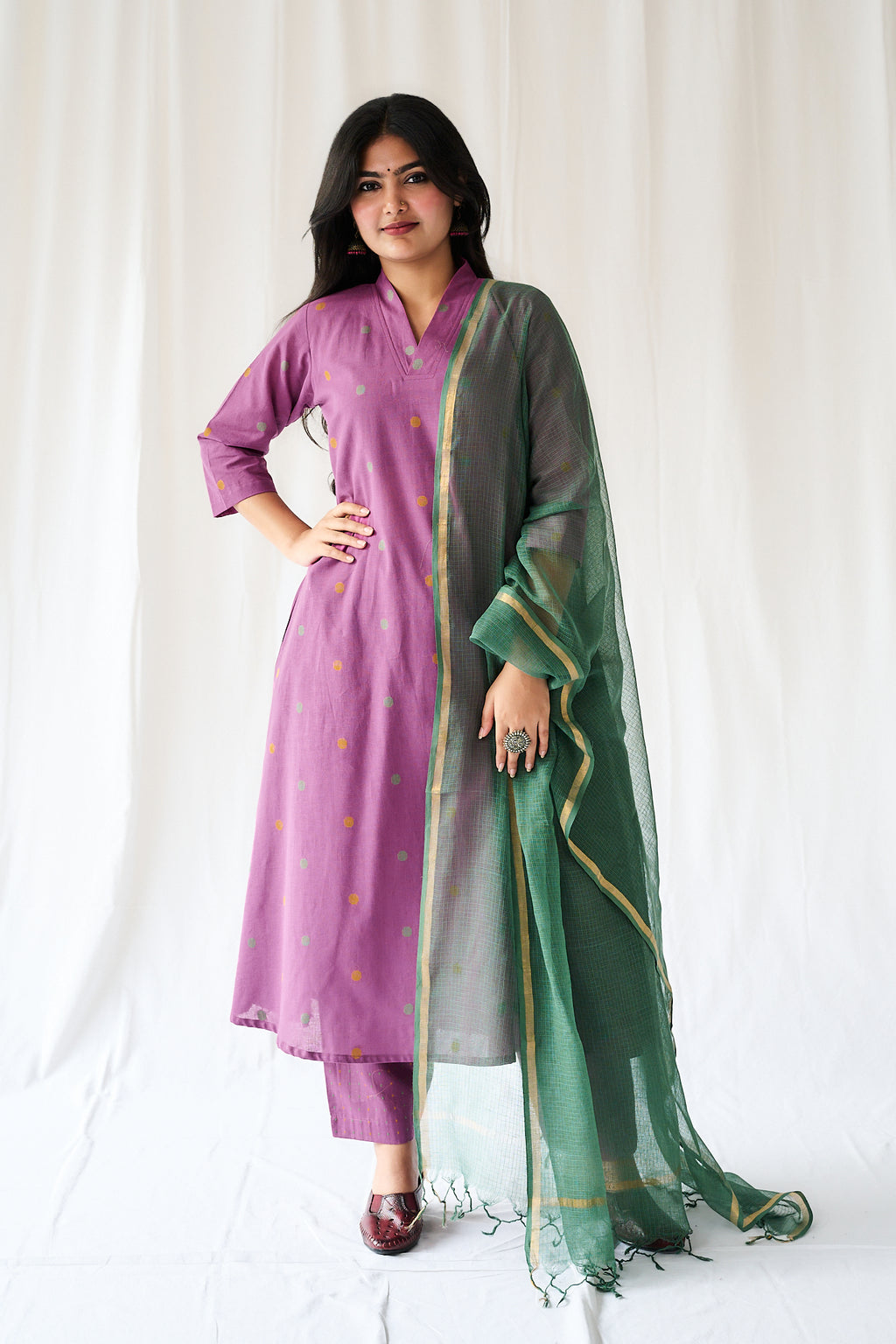 Set of 2- Ishira Pink South Cotton Kurta & Pants Set