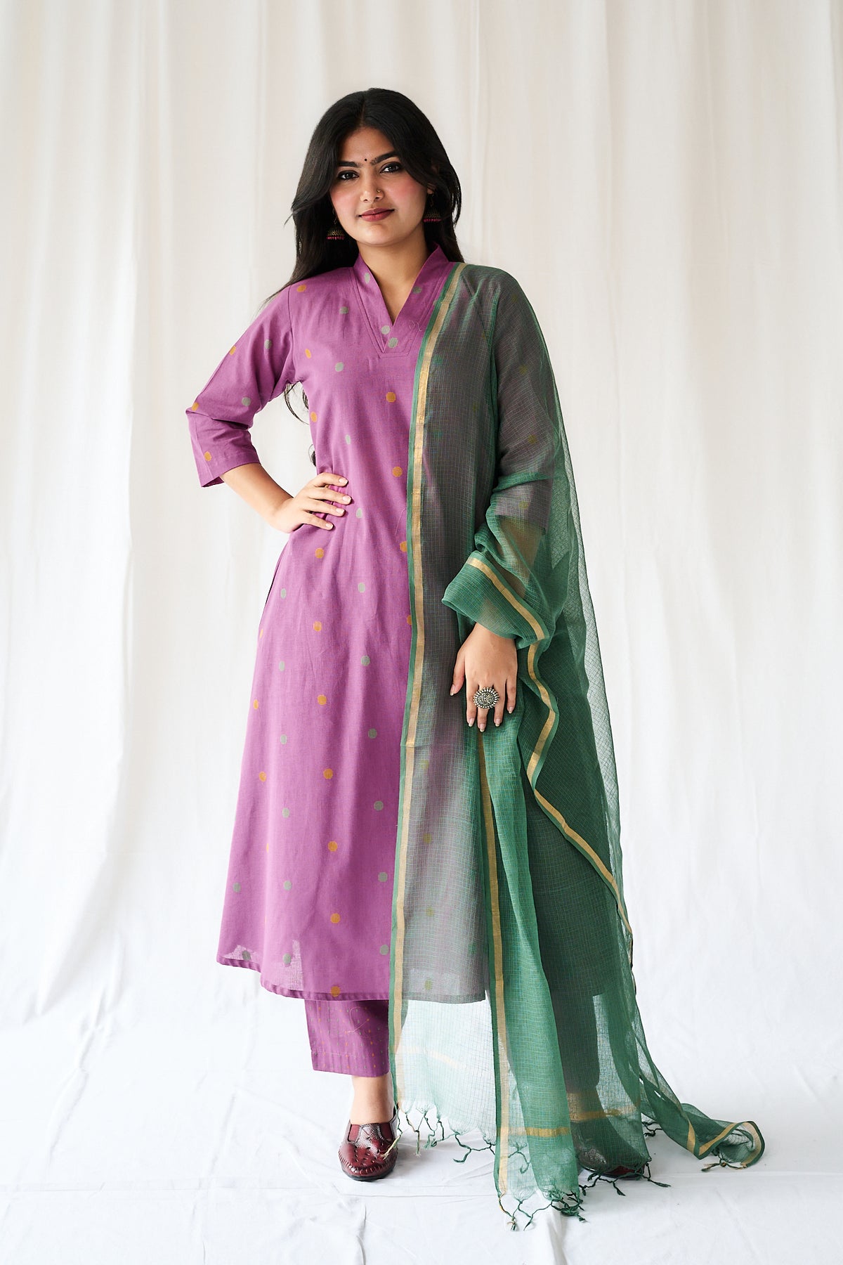 Set of 2- Ishira Pink South Cotton Kurta & Pants Set