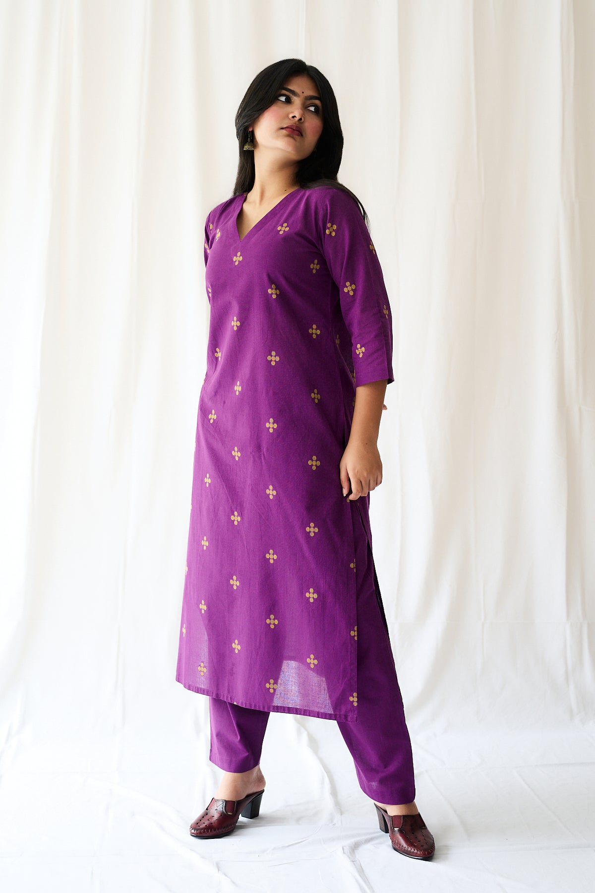 Set of 2- Mireya Purple South Cotton Kurta & Pants Set