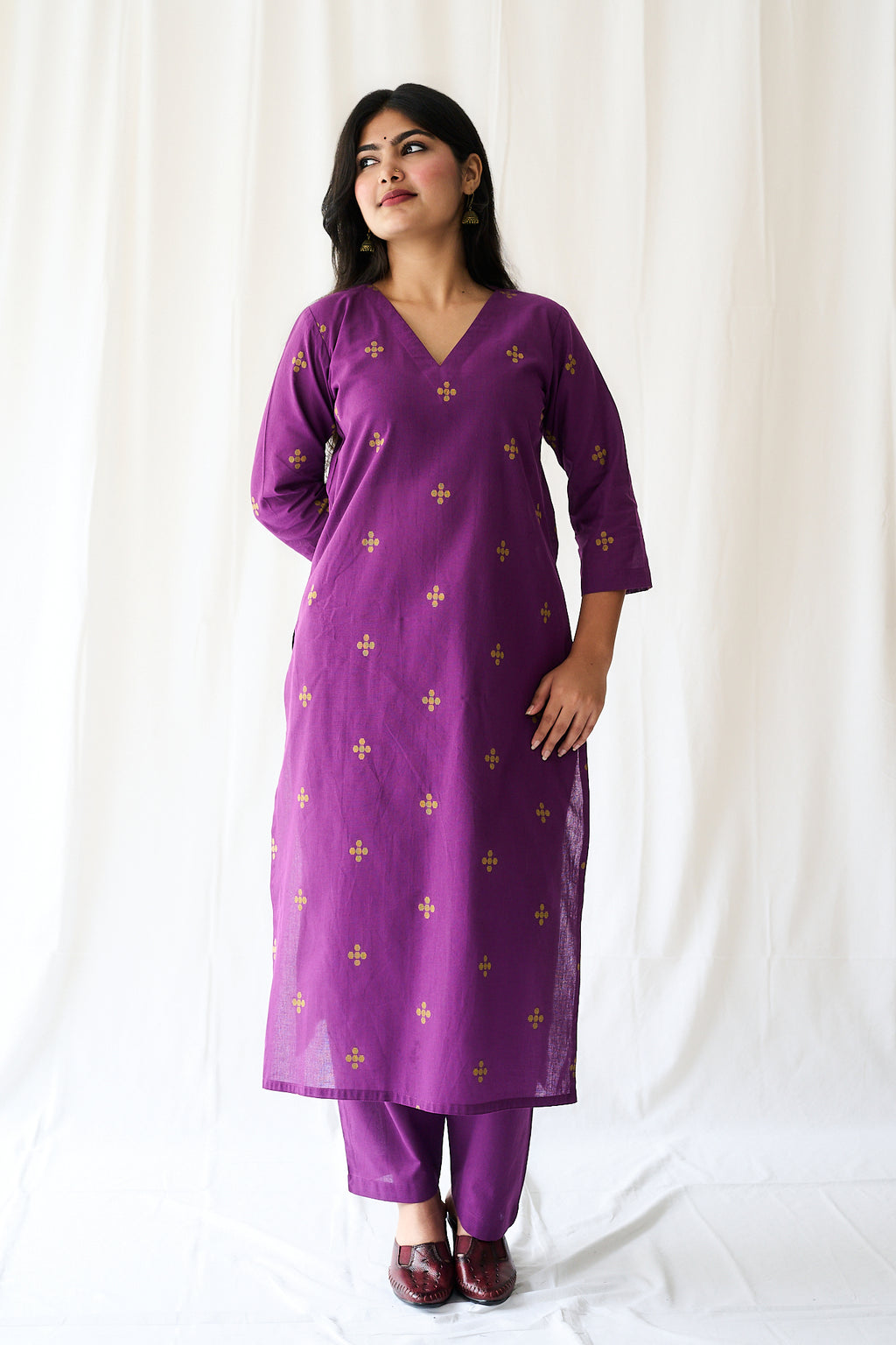 Set of 2- Mireya Purple South Cotton Kurta & Pants Set