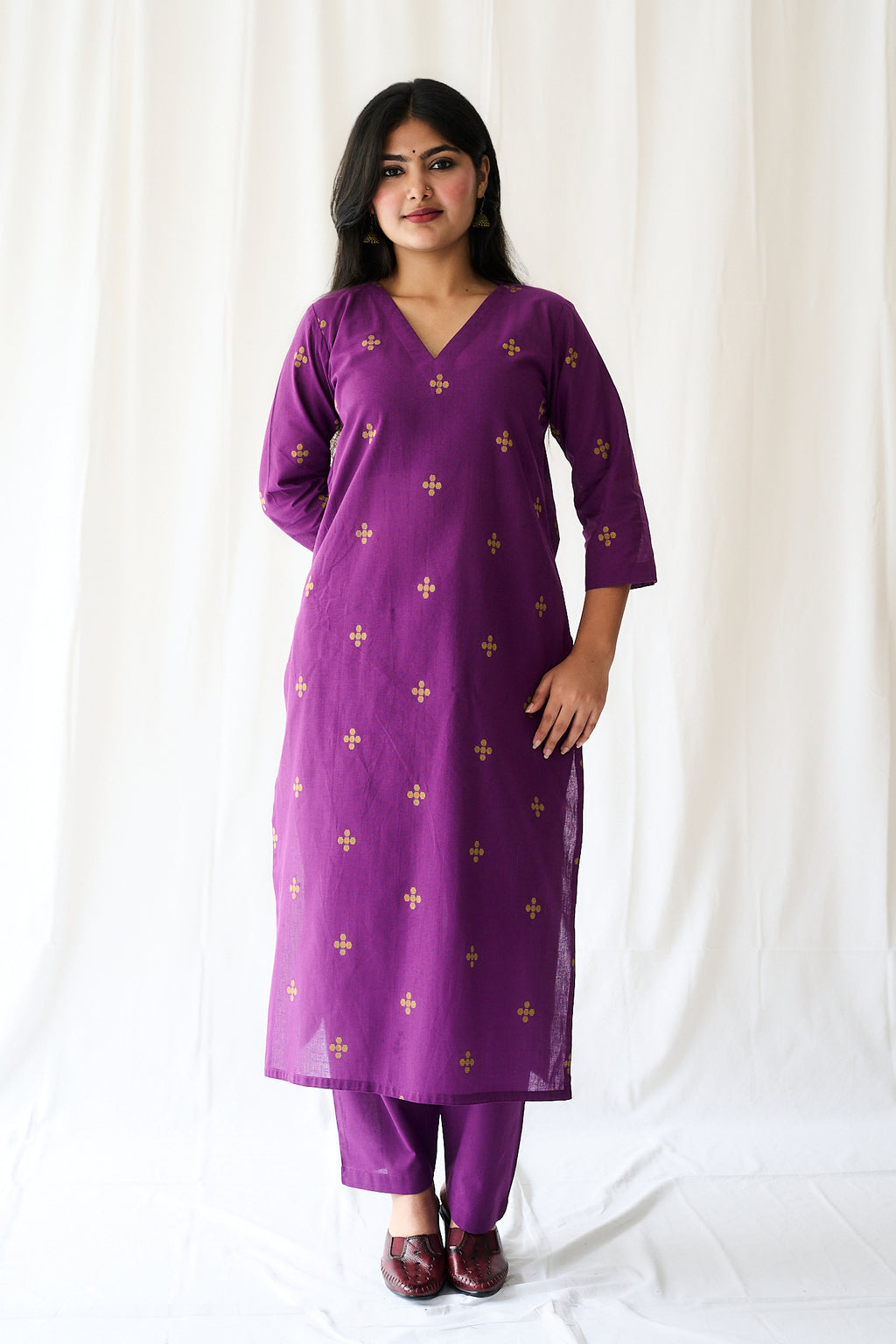 Set of 2- Mireya Purple South Cotton Kurta & Pants Set