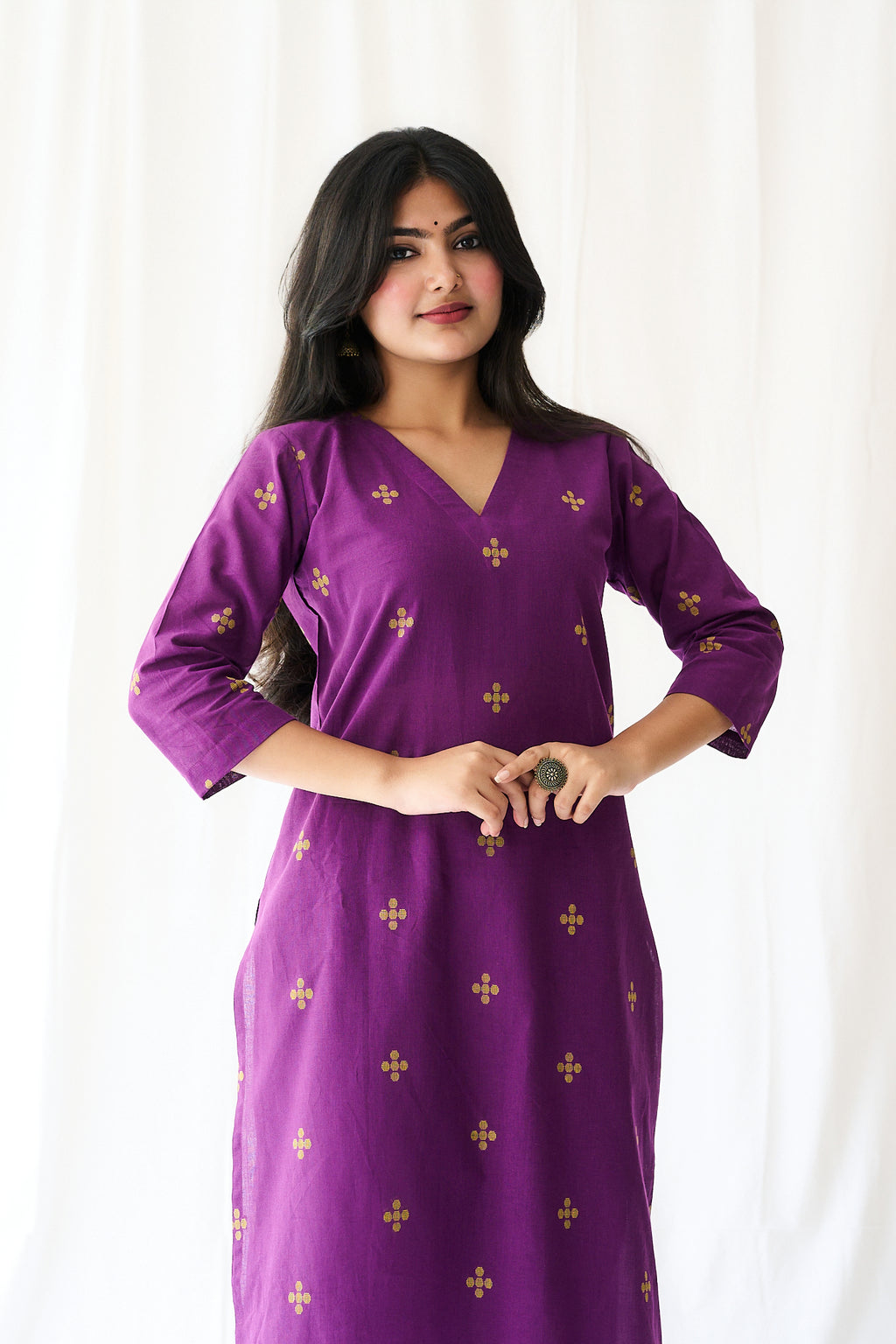 Set of 2- Mireya Purple South Cotton Kurta & Pants Set