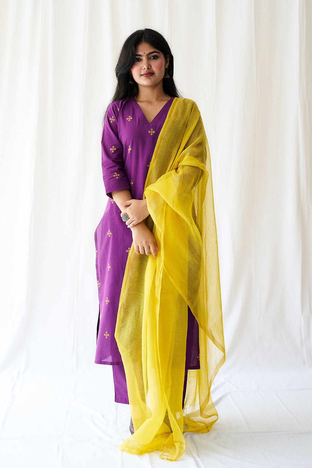 Set of 2- Mireya Purple South Cotton Kurta & Pants Set