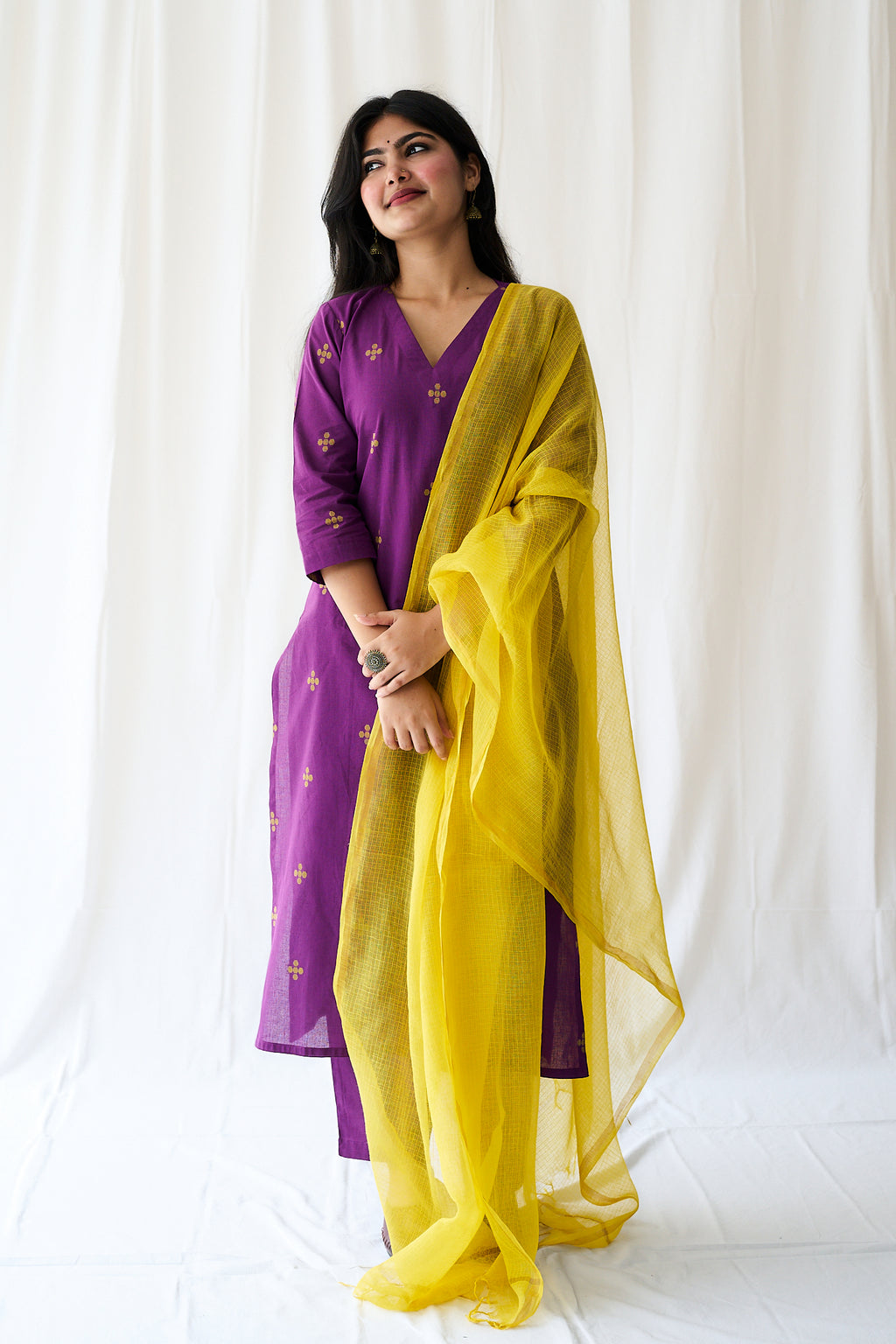Set of 2- Mireya Purple South Cotton Kurta & Pants Set