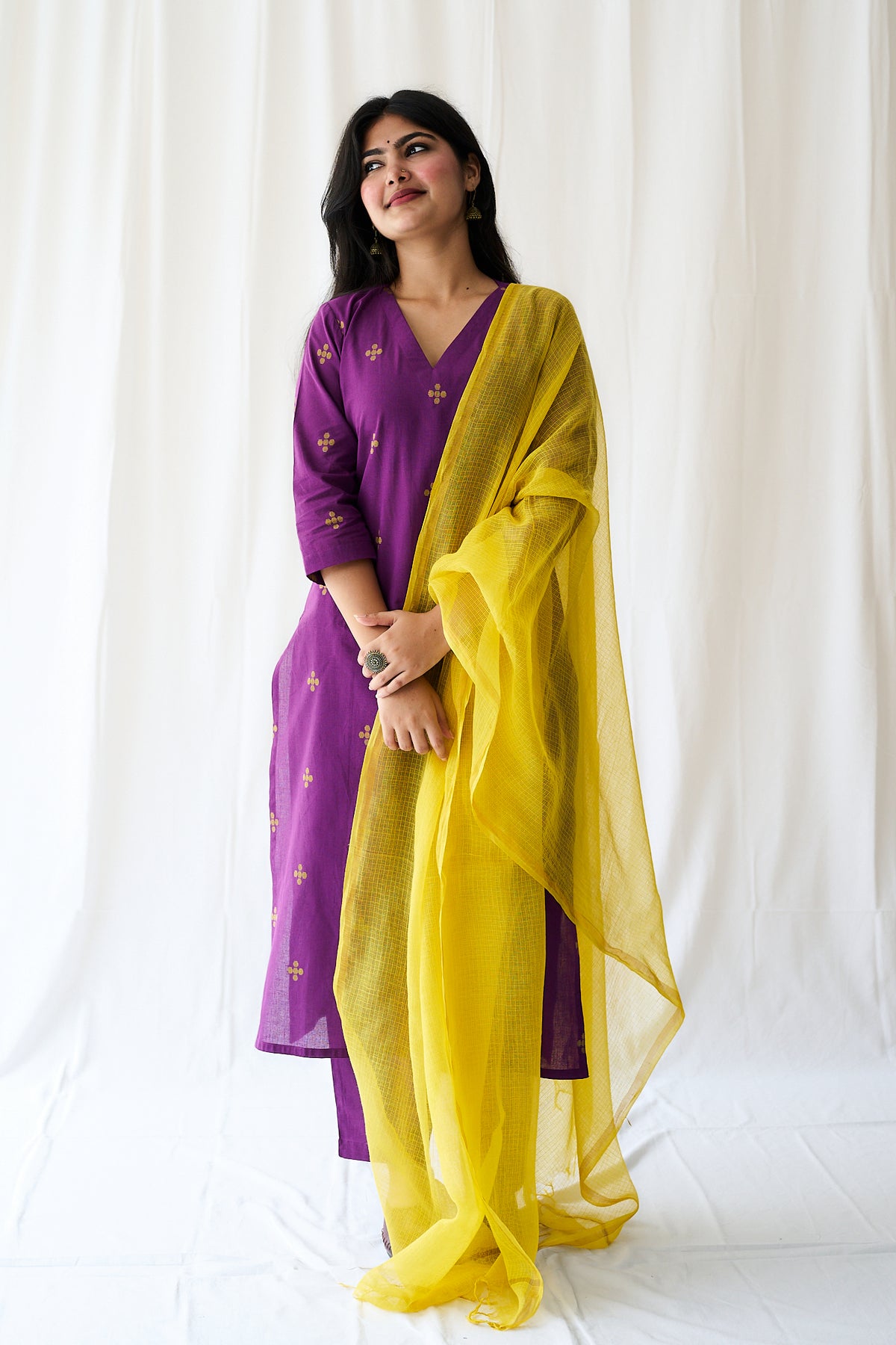 Set of 2- Mireya Purple South Cotton Kurta & Pants Set