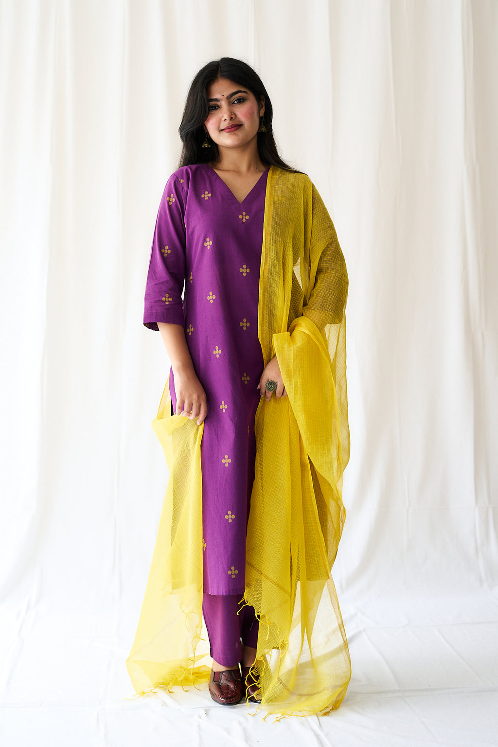 Set of 2- Mireya Purple South Cotton Kurta & Pants Set