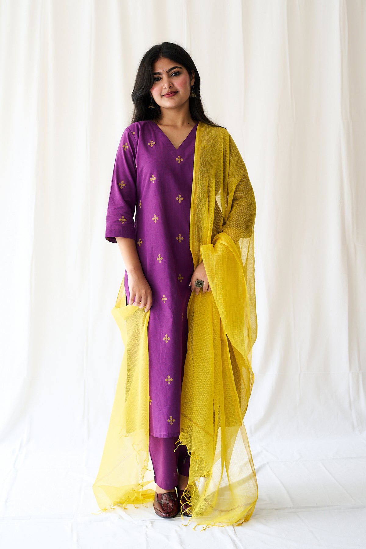 Set of 2- Mireya Purple South Cotton Kurta & Pants Set