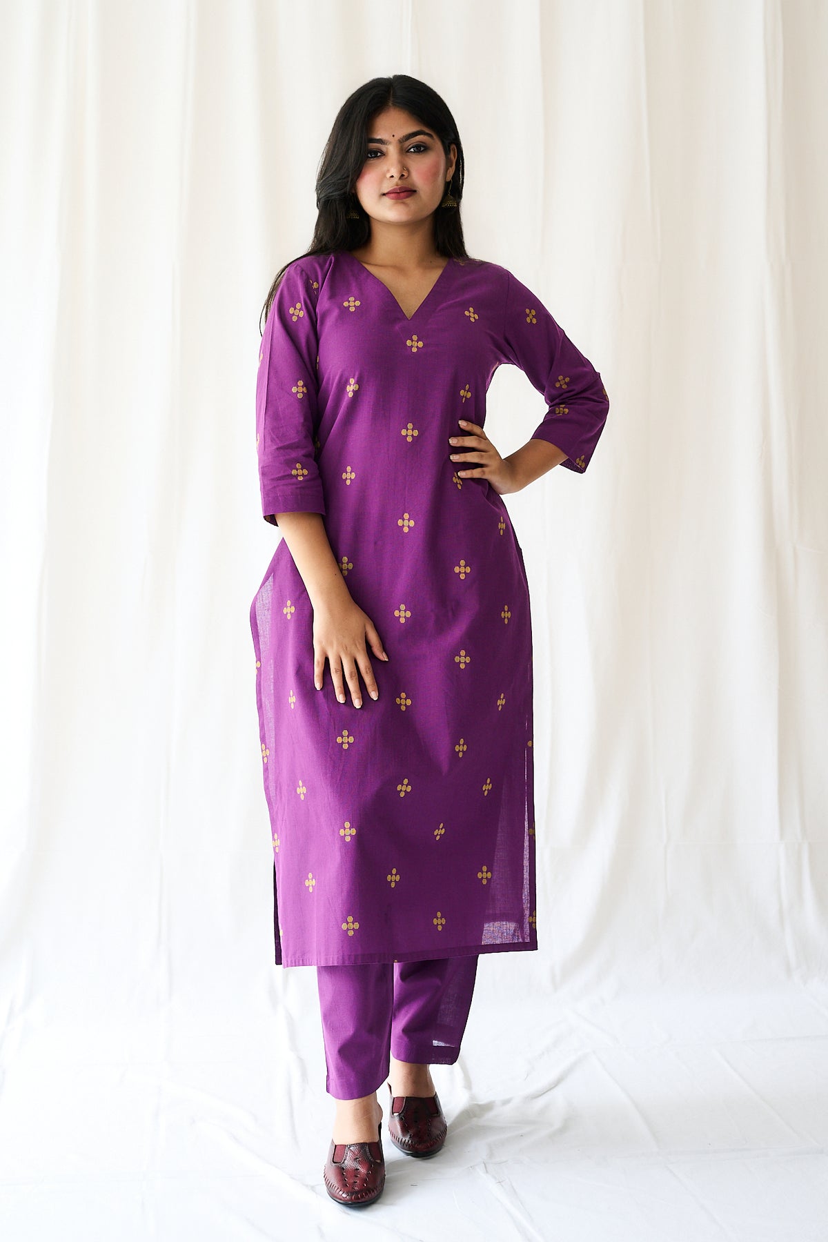 Set of 2- Mireya Purple South Cotton Kurta & Pants Set