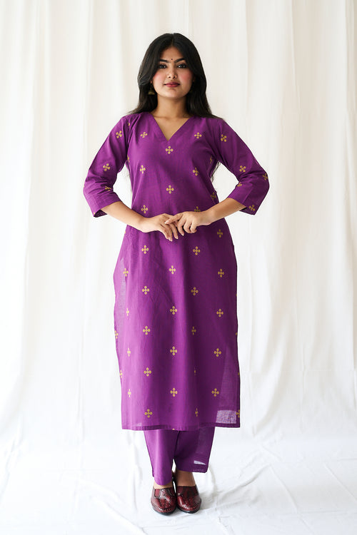 Set of 2- Mireya Purple South Cotton Kurta & Pants Set