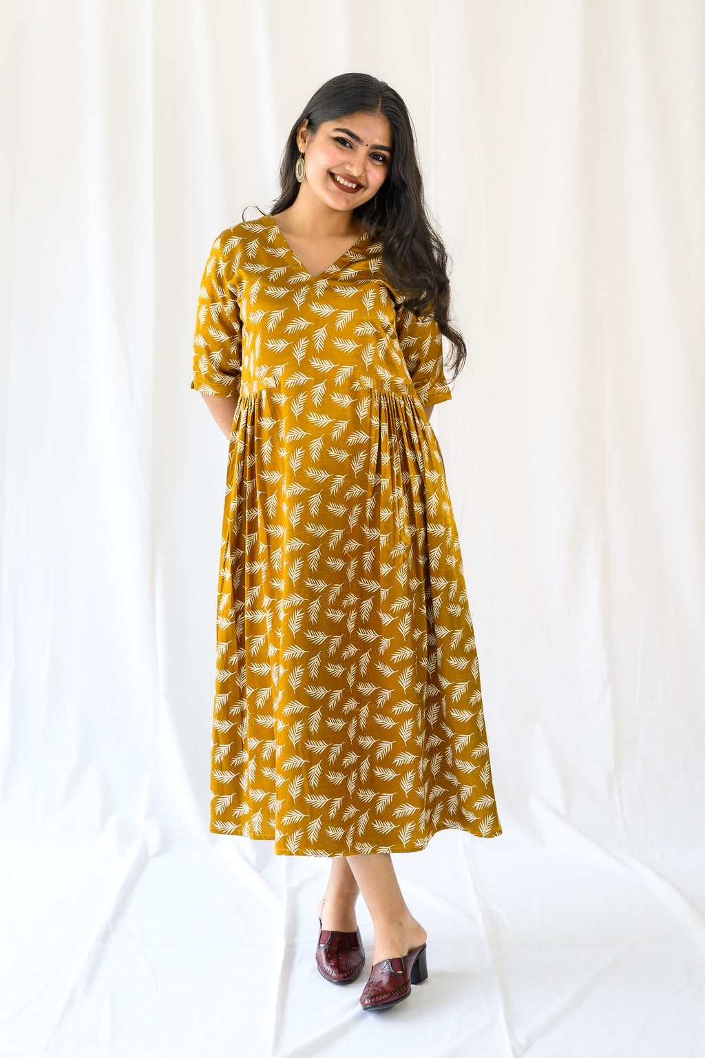 Mustard Yellow Mashru Silk Dress