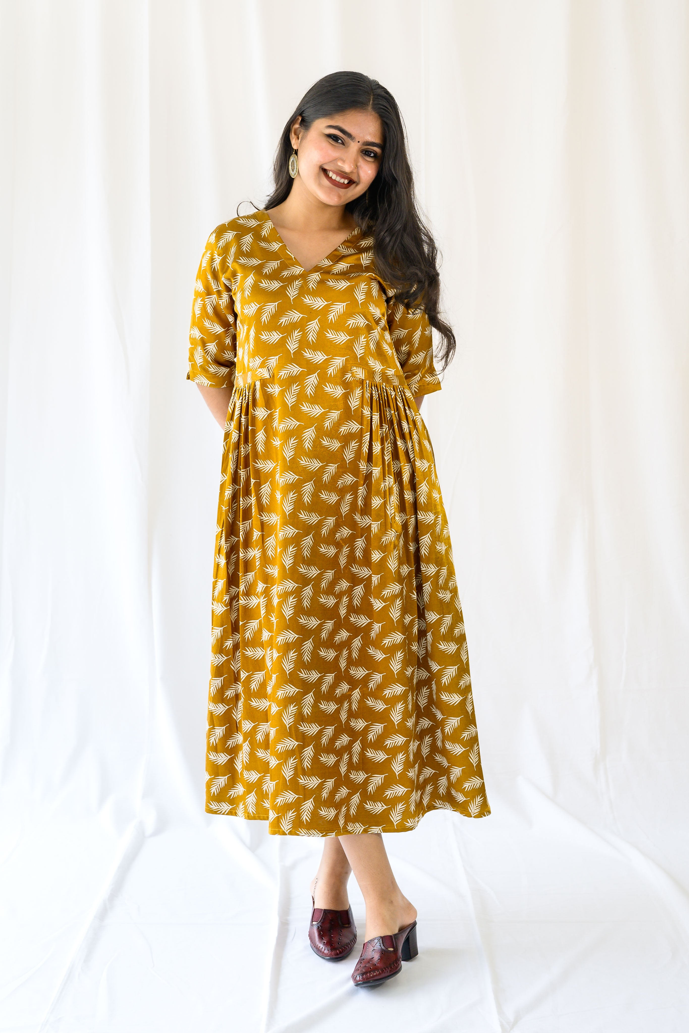 Mustard Yellow Mashru Silk Dress