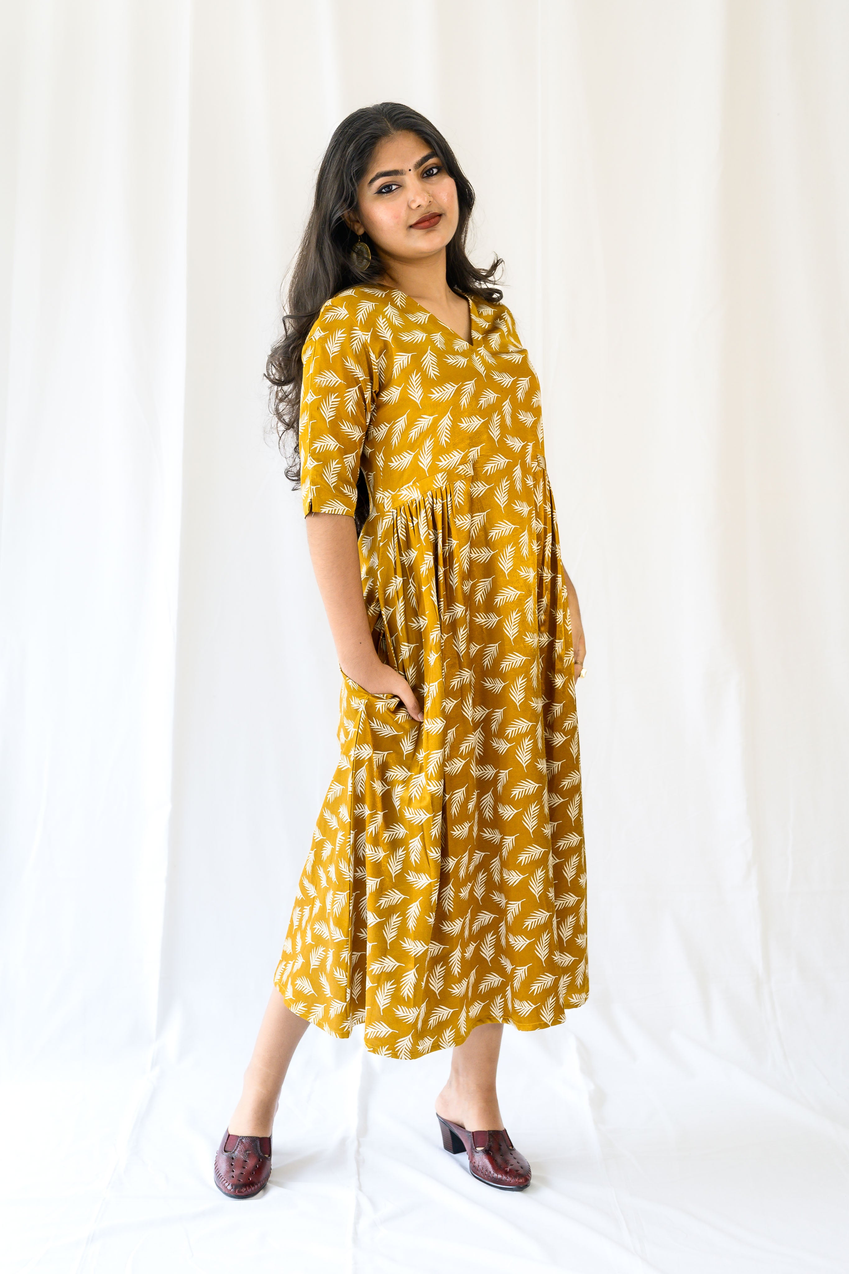 Mustard Yellow Mashru Silk Dress