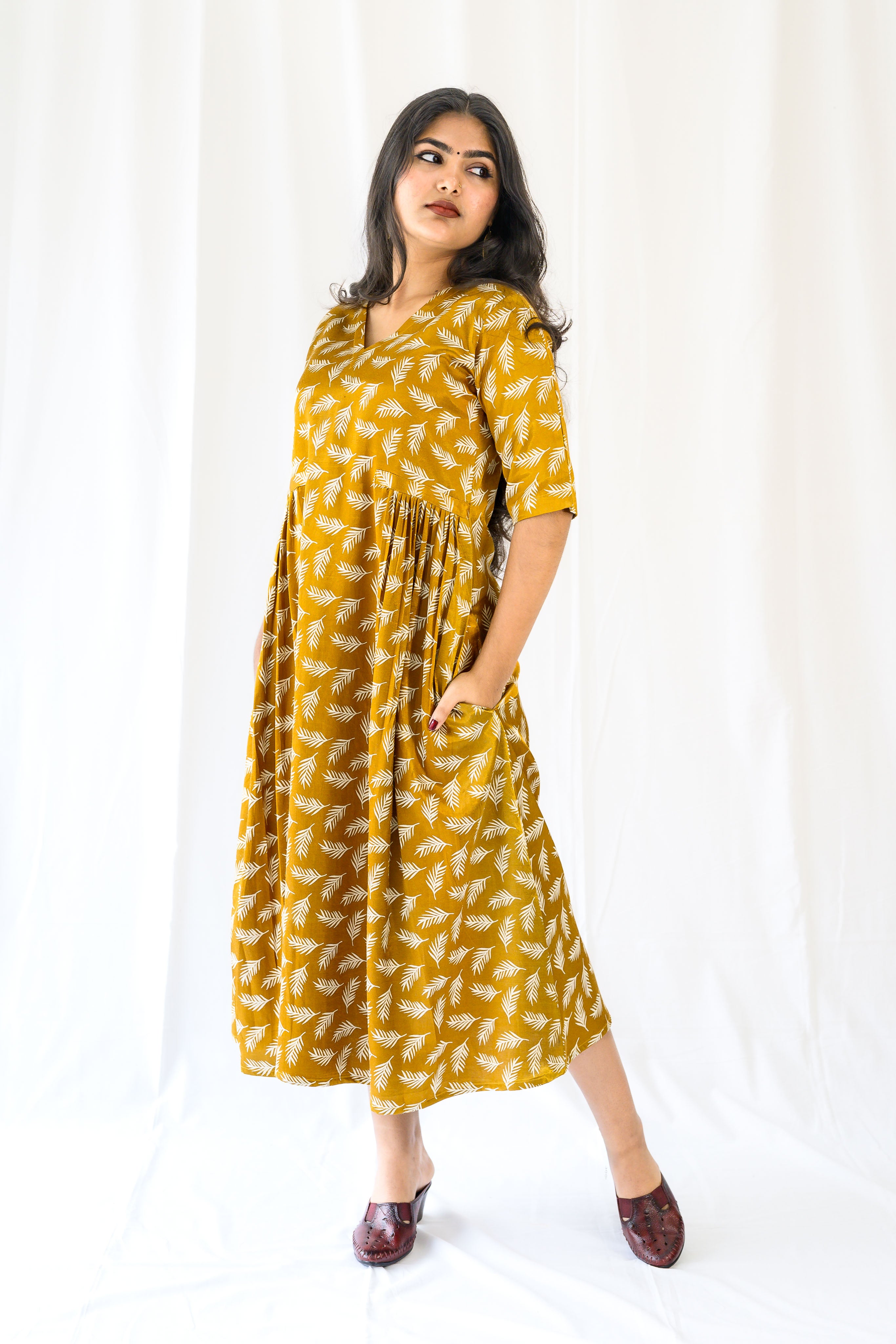 Mustard Yellow Mashru Silk Dress