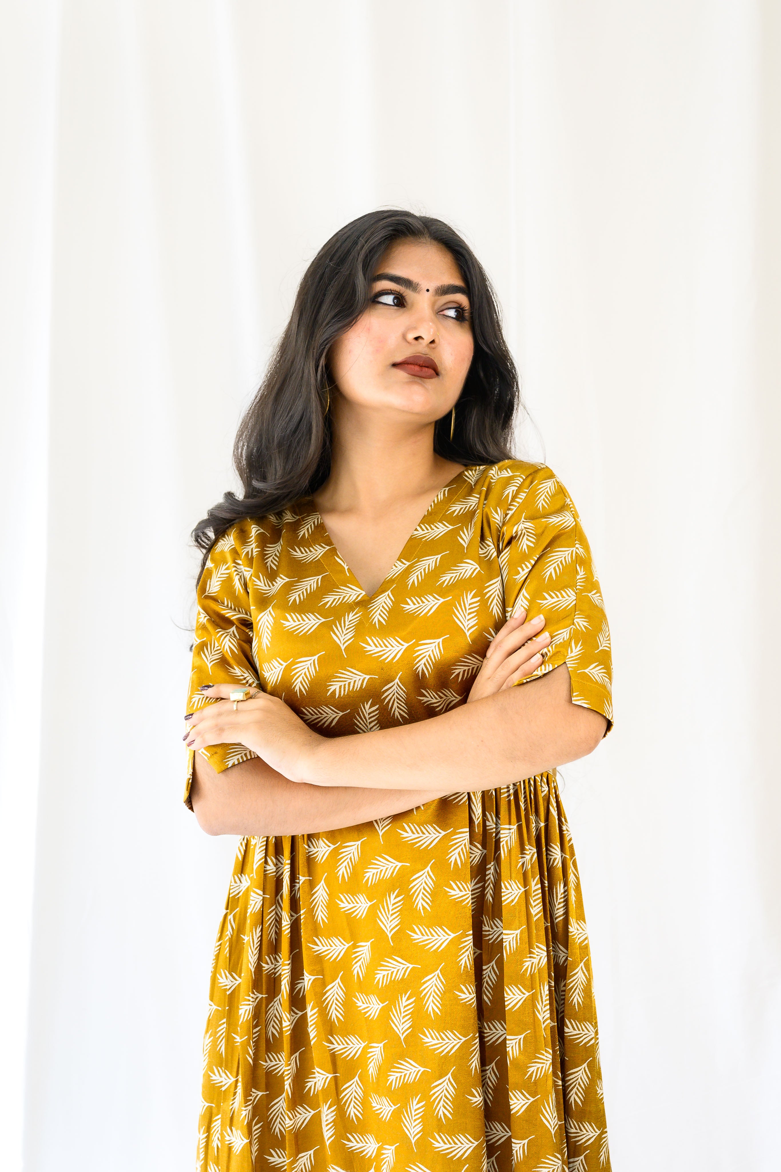 Mustard Yellow Mashru Silk Dress