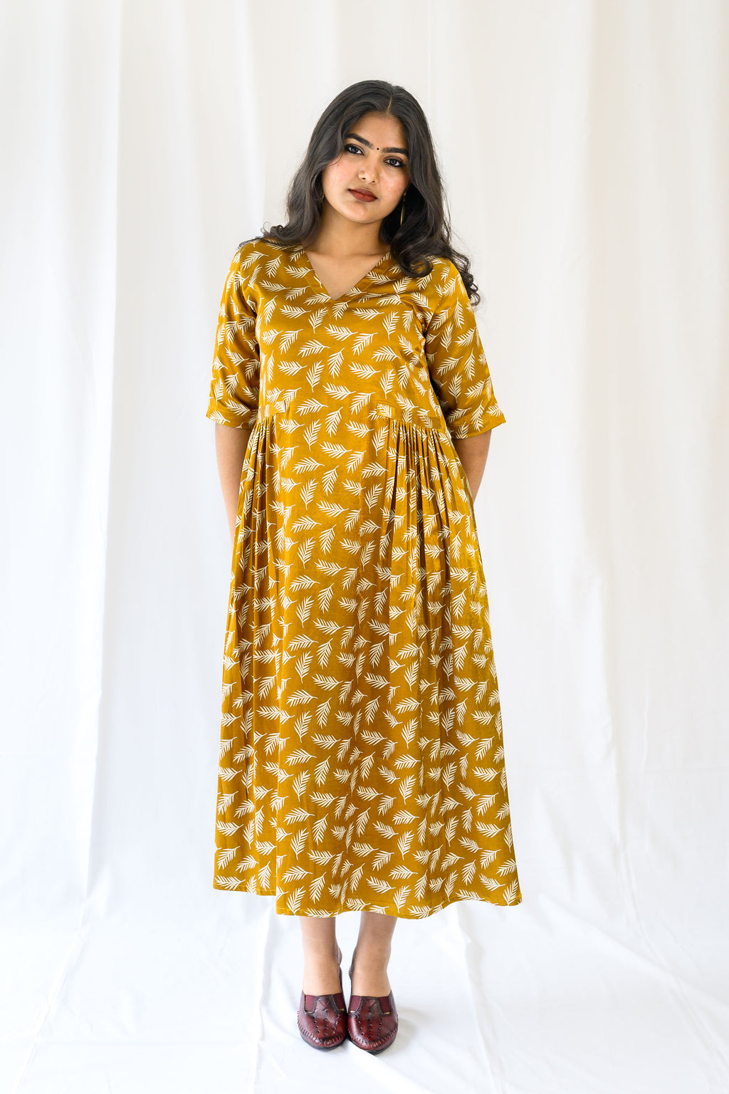 Mustard Yellow Mashru Silk Dress