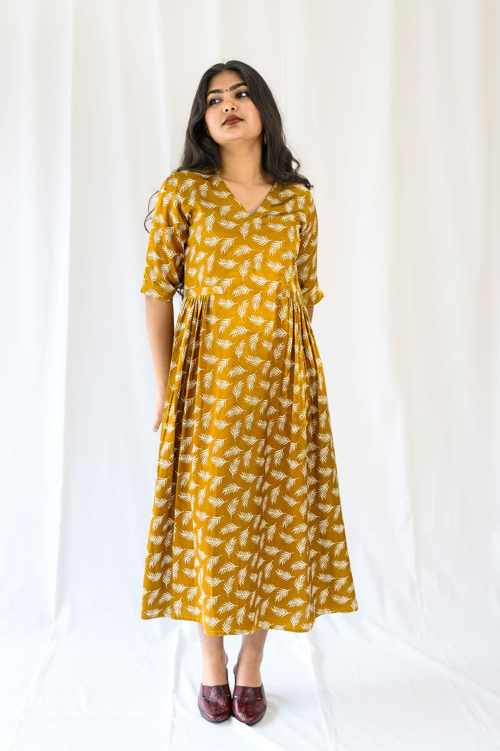 Mustard Yellow Mashru Silk Dress