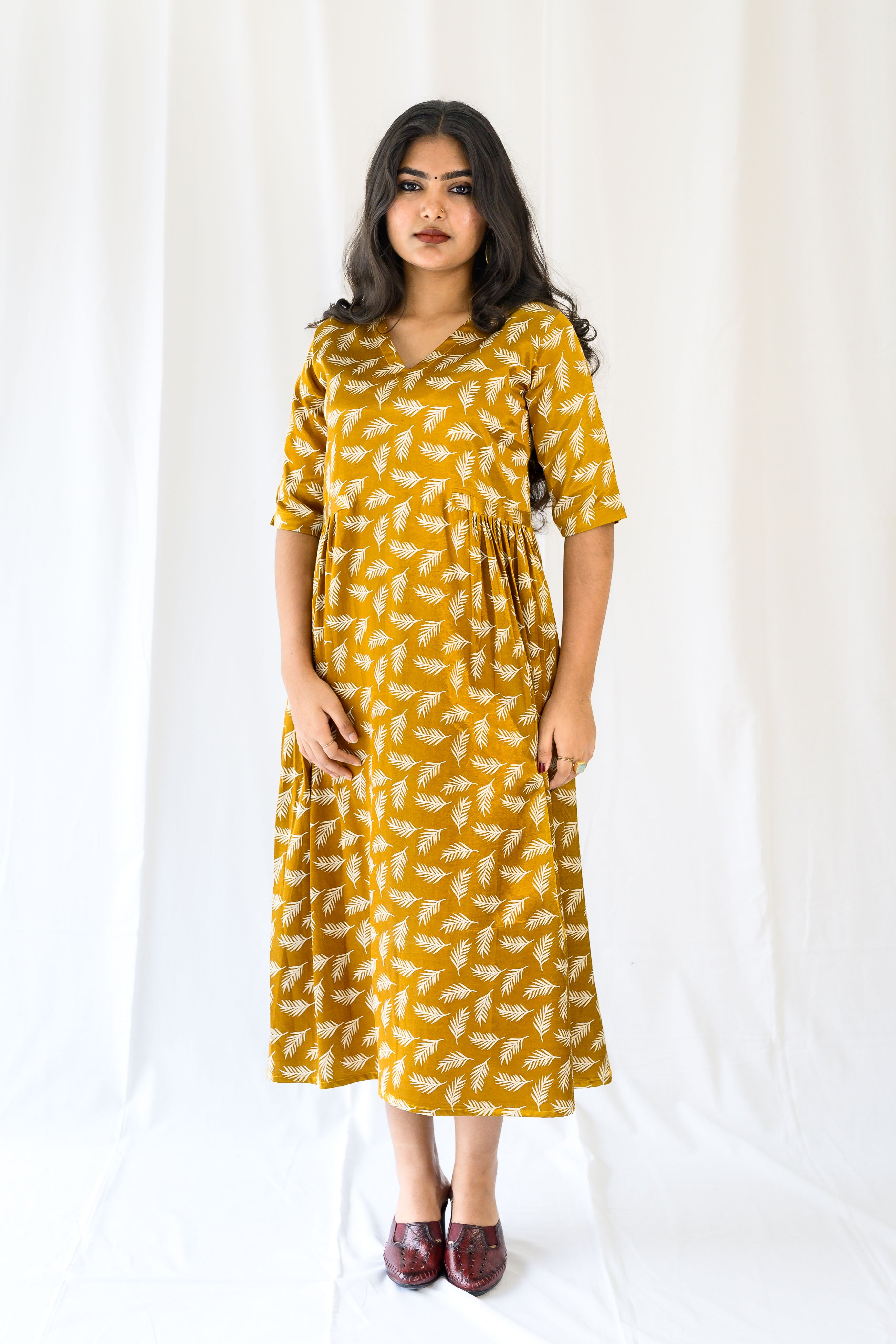 Mustard Yellow Mashru Silk Dress