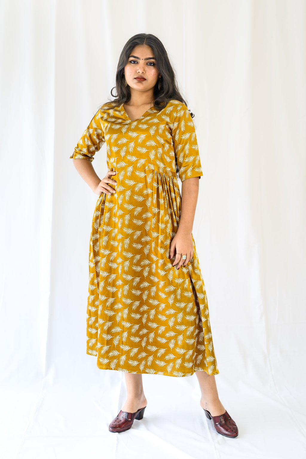 Mustard Yellow Mashru Silk Dress
