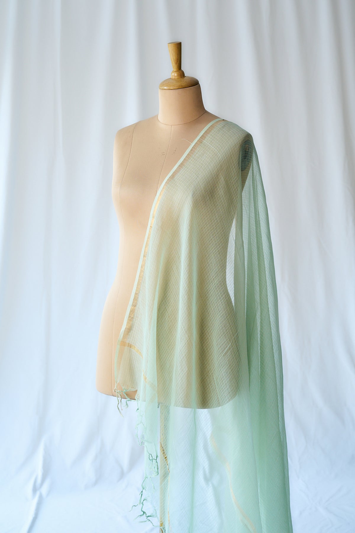 Pista Green Plain Kota Doria Dupatta