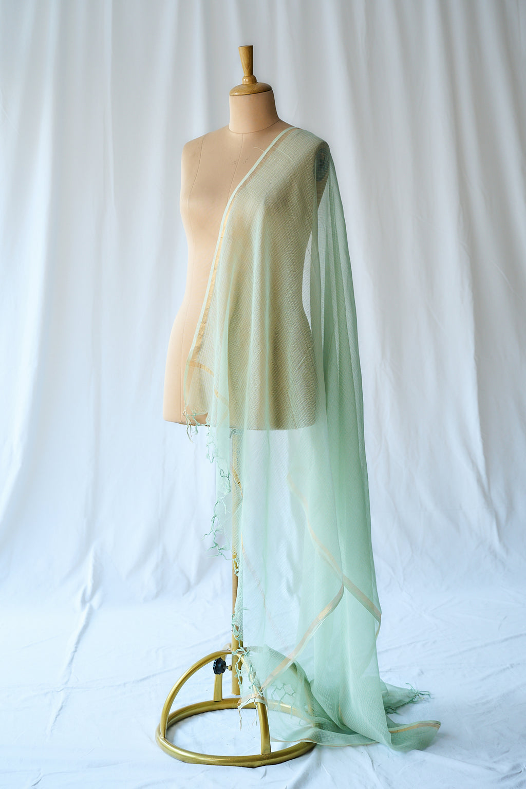 Pista Green Plain Kota Doria Dupatta