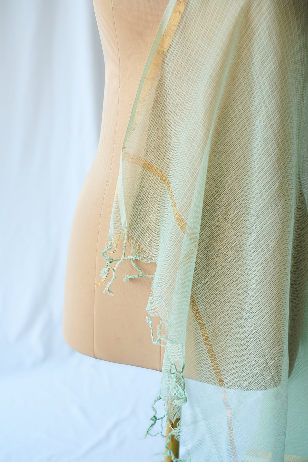 Pista Green Plain Kota Doria Dupatta