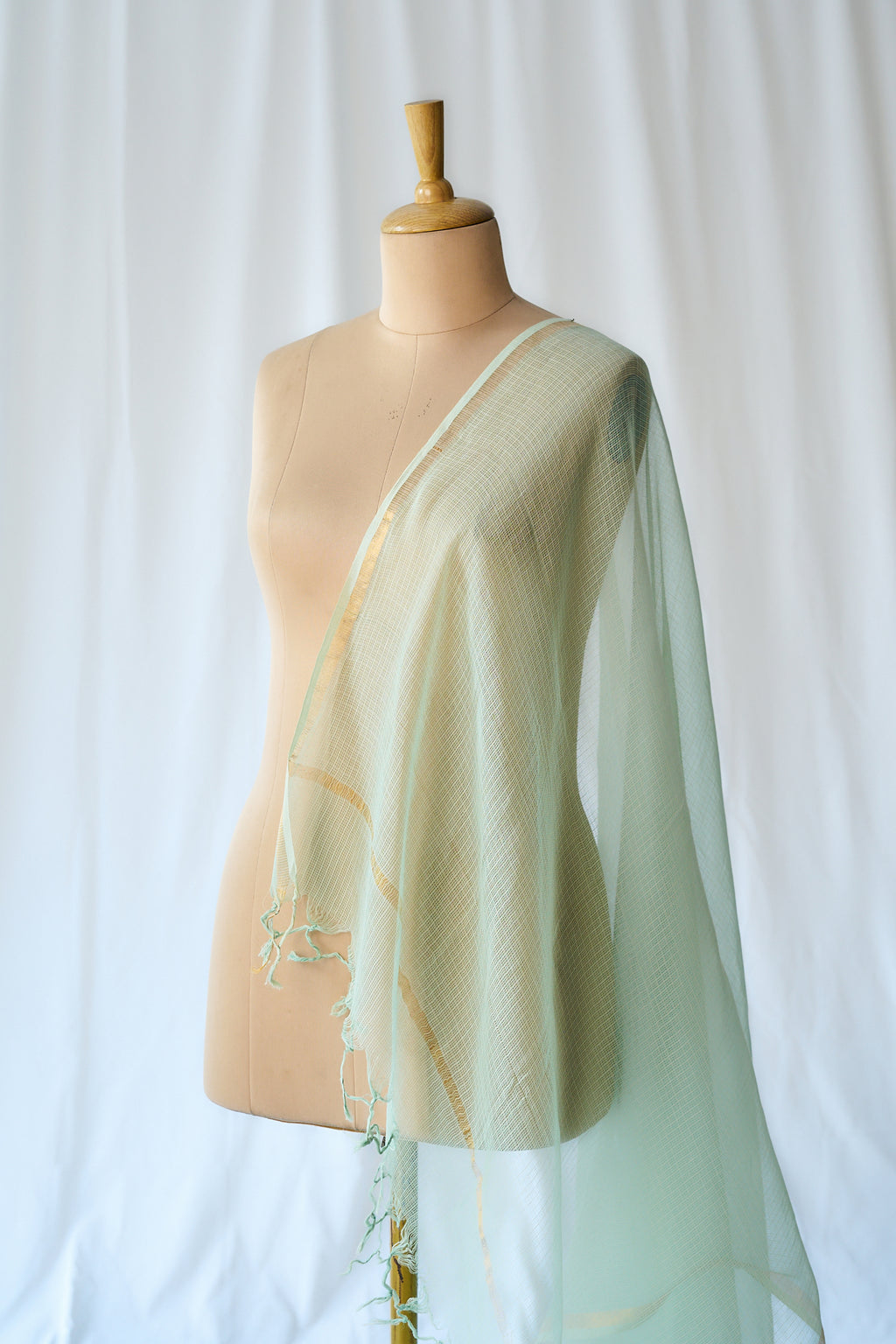 Pista Green Plain Kota Doria Dupatta