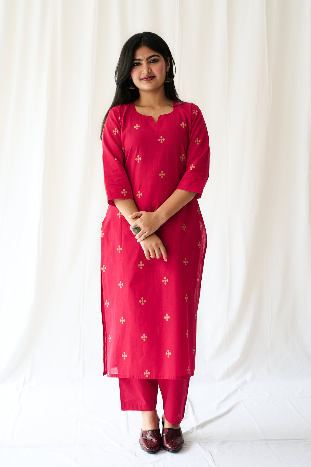 Set of 2- Mireya Red South Cotton Kurta & Pants Set