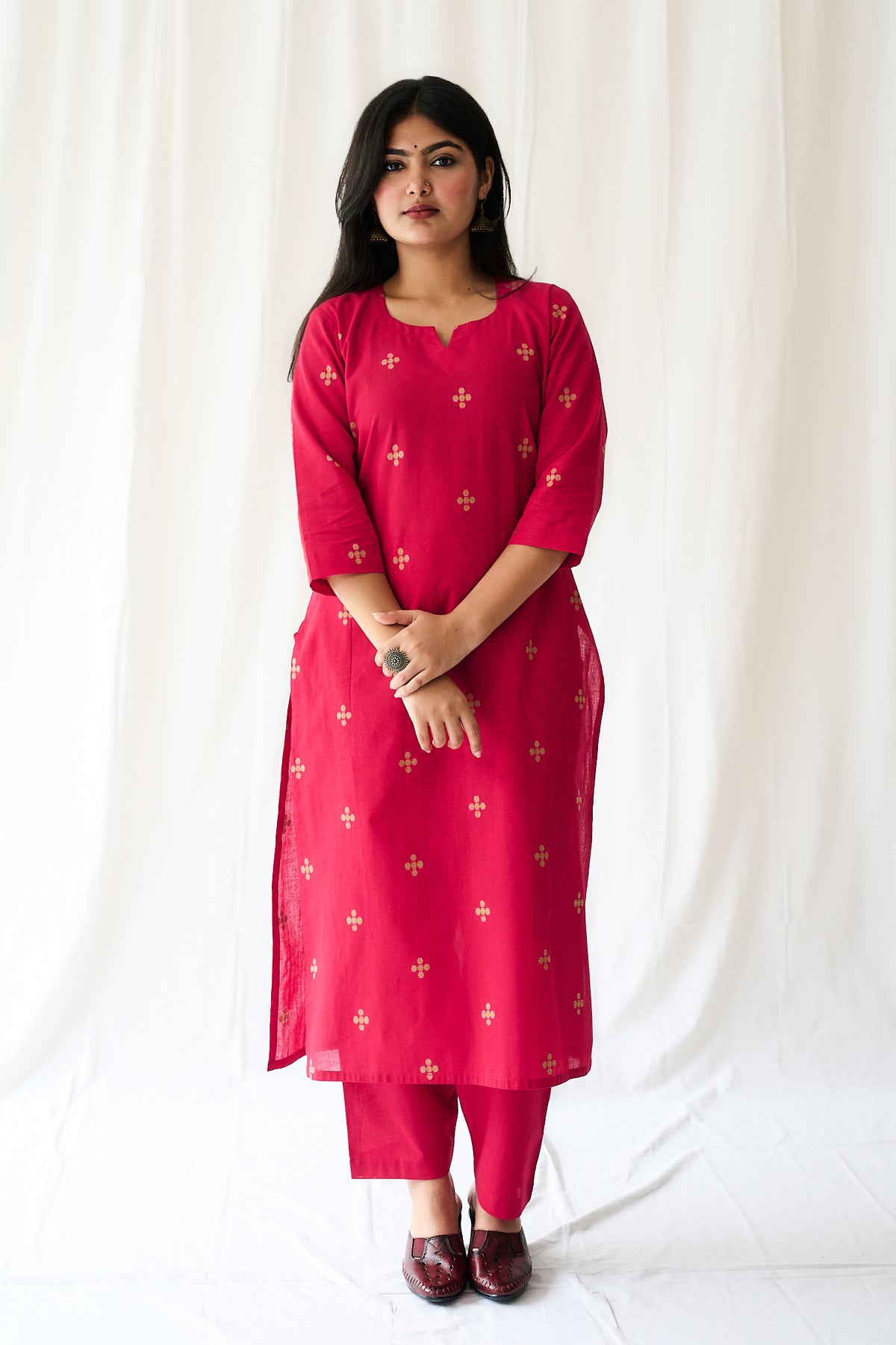 Set of 2- Mireya Red South Cotton Kurta & Pants Set