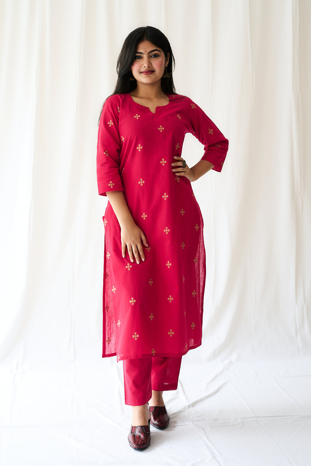 Set of 2- Mireya Red South Cotton Kurta & Pants Set