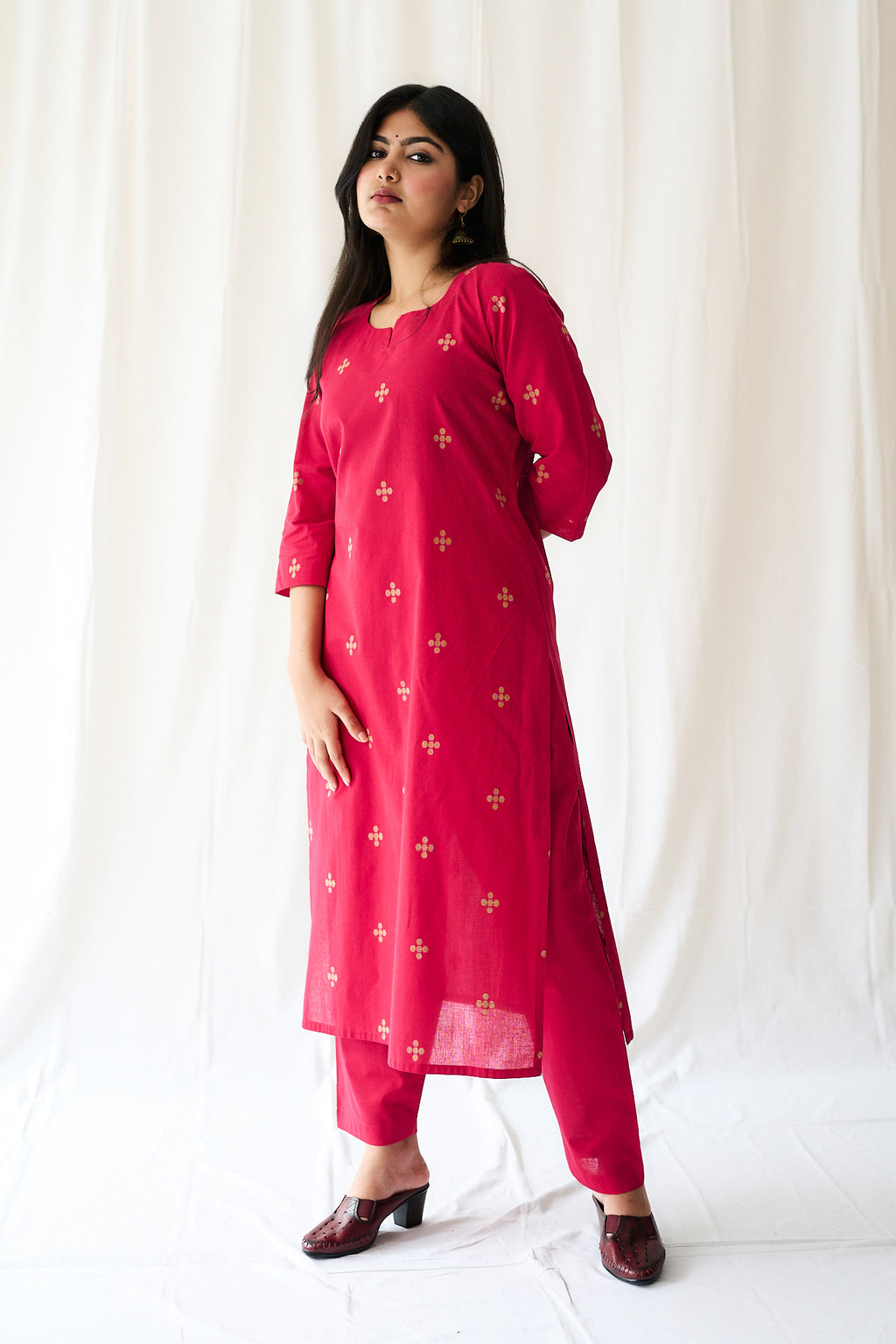 Set of 2- Mireya Red South Cotton Kurta & Pants Set