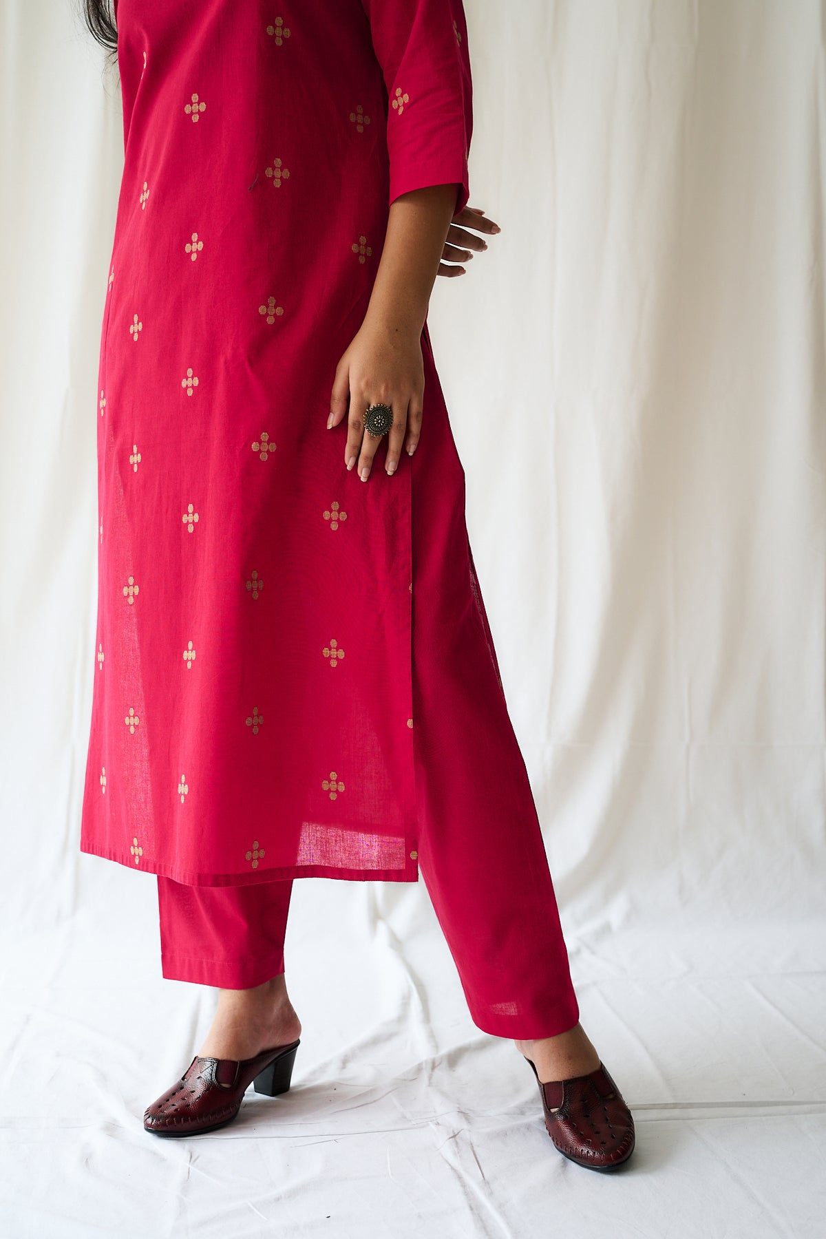 Set of 2- Mireya Red South Cotton Kurta & Pants Set