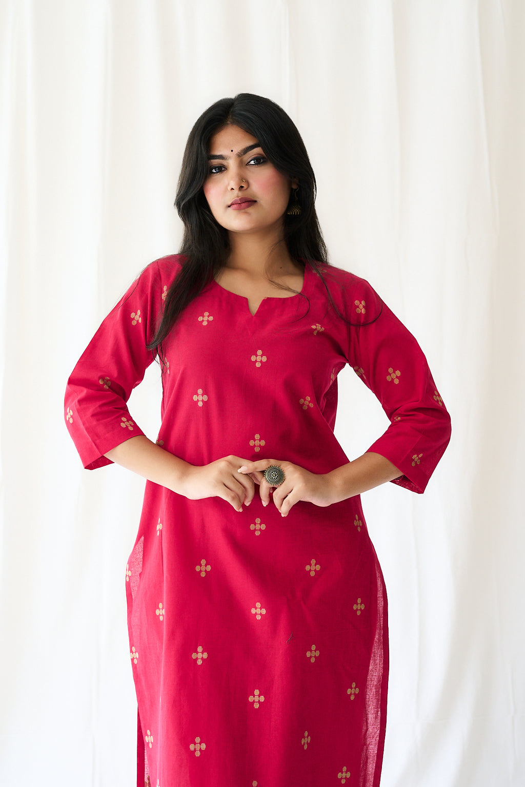 Set of 2- Mireya Red South Cotton Kurta & Pants Set