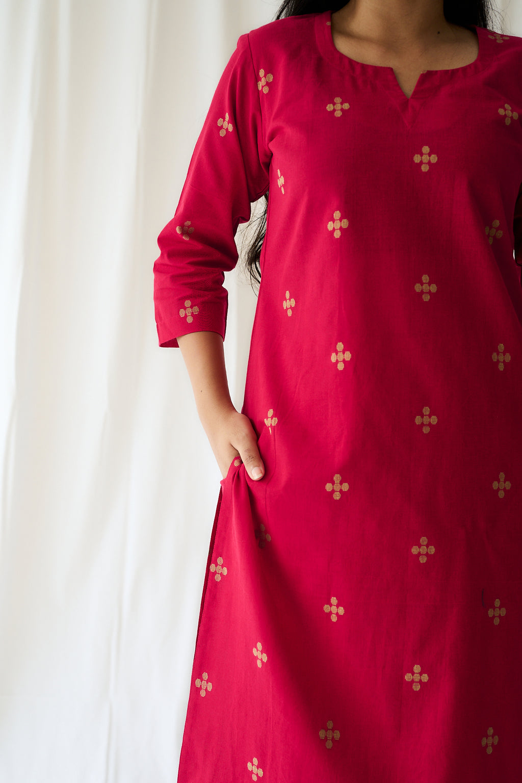 Set of 2- Mireya Red South Cotton Kurta & Pants Set