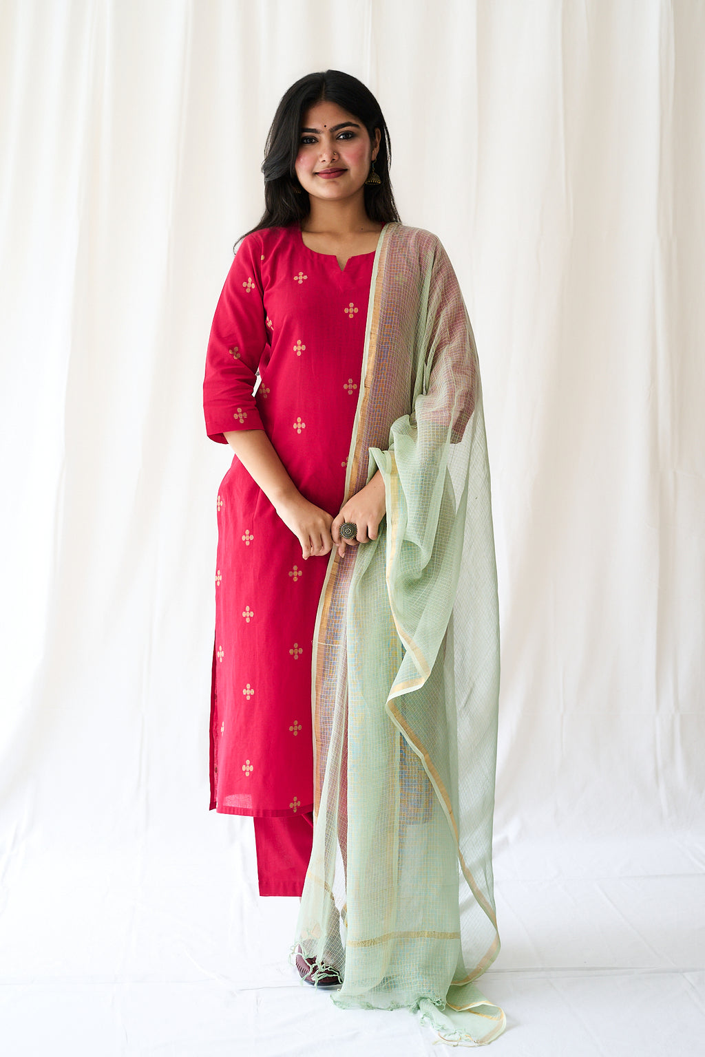 Set of 2- Mireya Red South Cotton Kurta & Pants Set