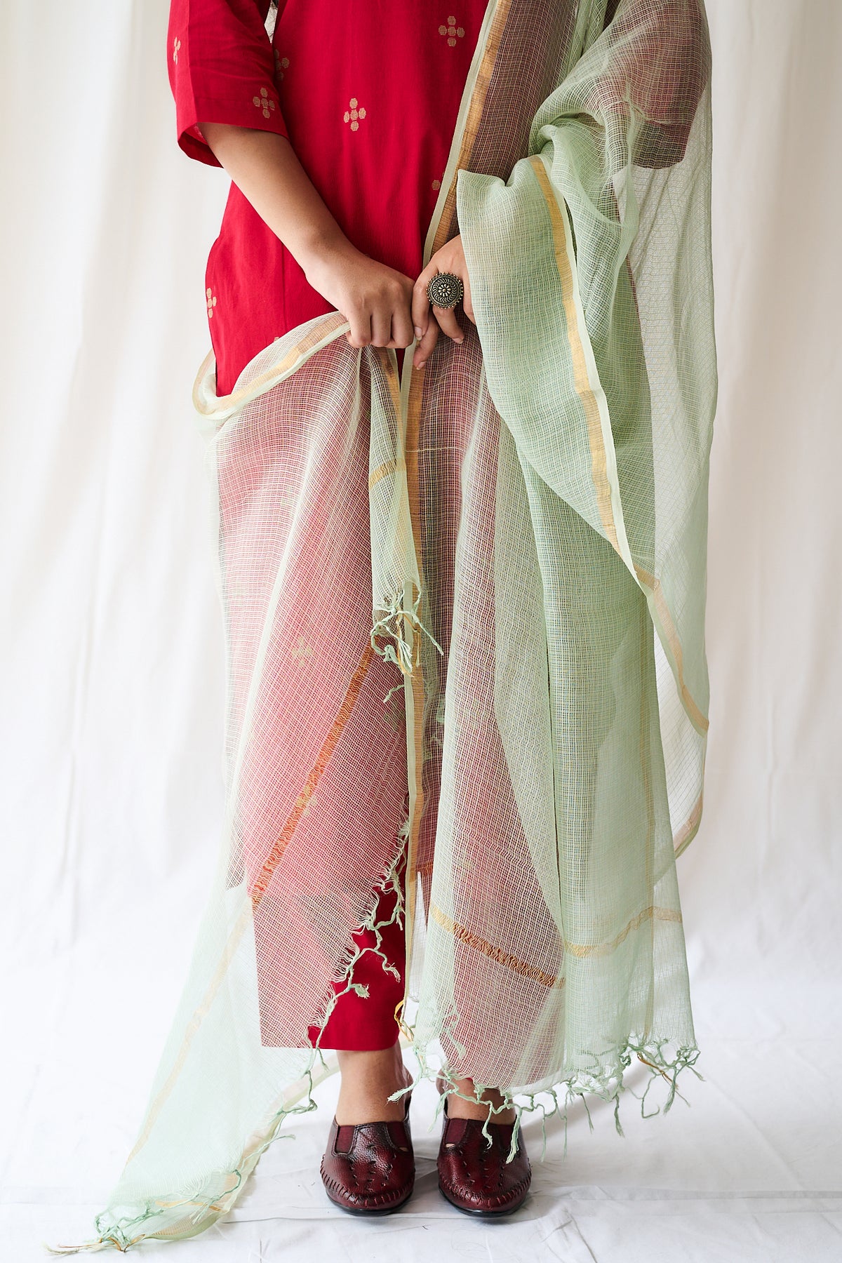 Pista Green Plain Kota Doria Dupatta